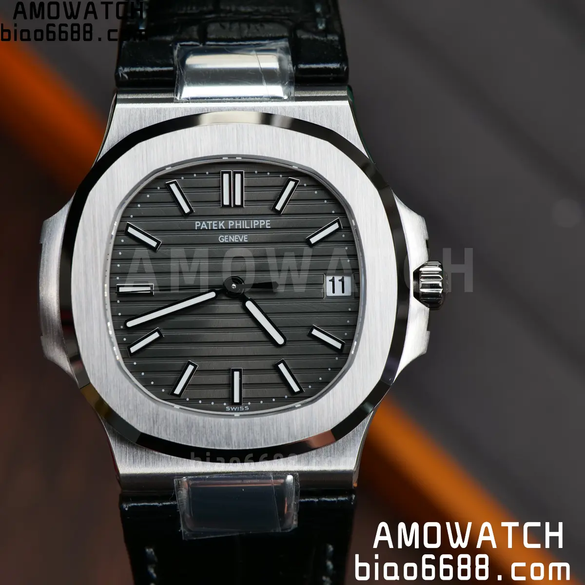 PP Nautilus 5711 DDF 1:1 Best Edition Gray Textured Dial on Black Leather Strap 324 (Weighted) 74 4060eb32b18e1dc 阿默表行AmoWatch