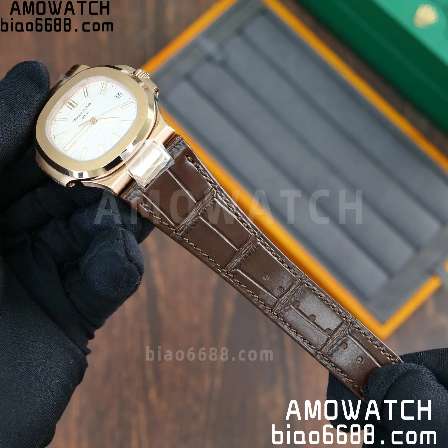 PP Nautilus 5711 RG DDF 1:1 Best Edition White Textured Dial on Brown Leather Strap (Weighted) 65 54da2eef990d478 AMO Watch