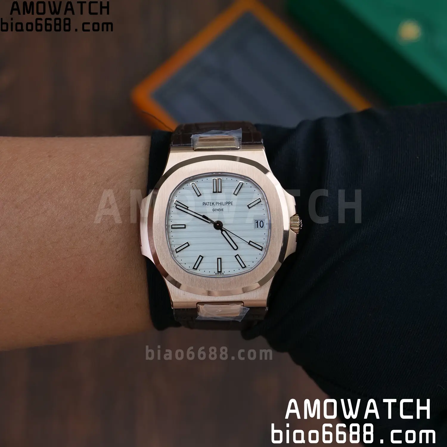 PP Nautilus 5711 RG DDF 1:1 Best Edition White Textured Dial on Brown Leather Strap (Weighted) 86 5fadd050ac258bb AMO Watch