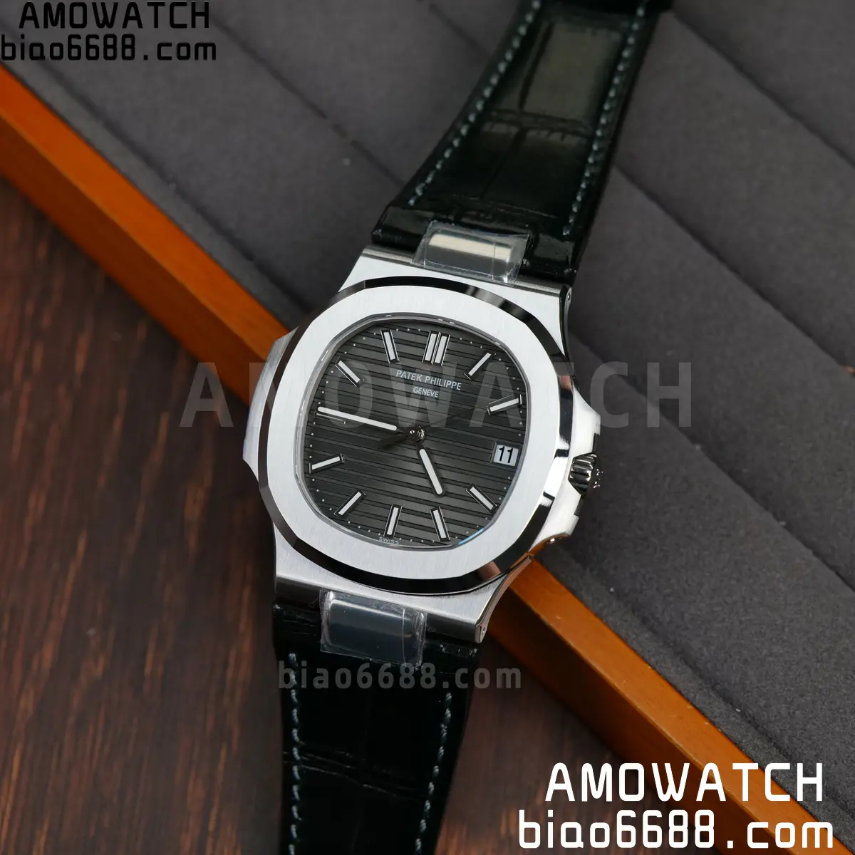 PP Nautilus 5711 DDF 1:1 Best Edition Gray Textured Dial on Black Leather Strap 324 (Weighted) 97 6d3282a2cafd82b 阿默表行AmoWatch
