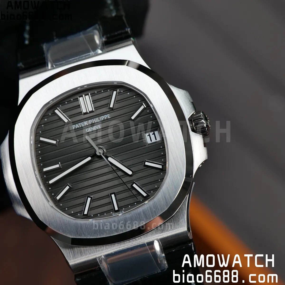 PP Nautilus 5711 DDF 1:1 Best Edition Gray Textured Dial on Black Leather Strap 324 (Weighted) 84 733bd58a3542b11 阿默表行AmoWatch