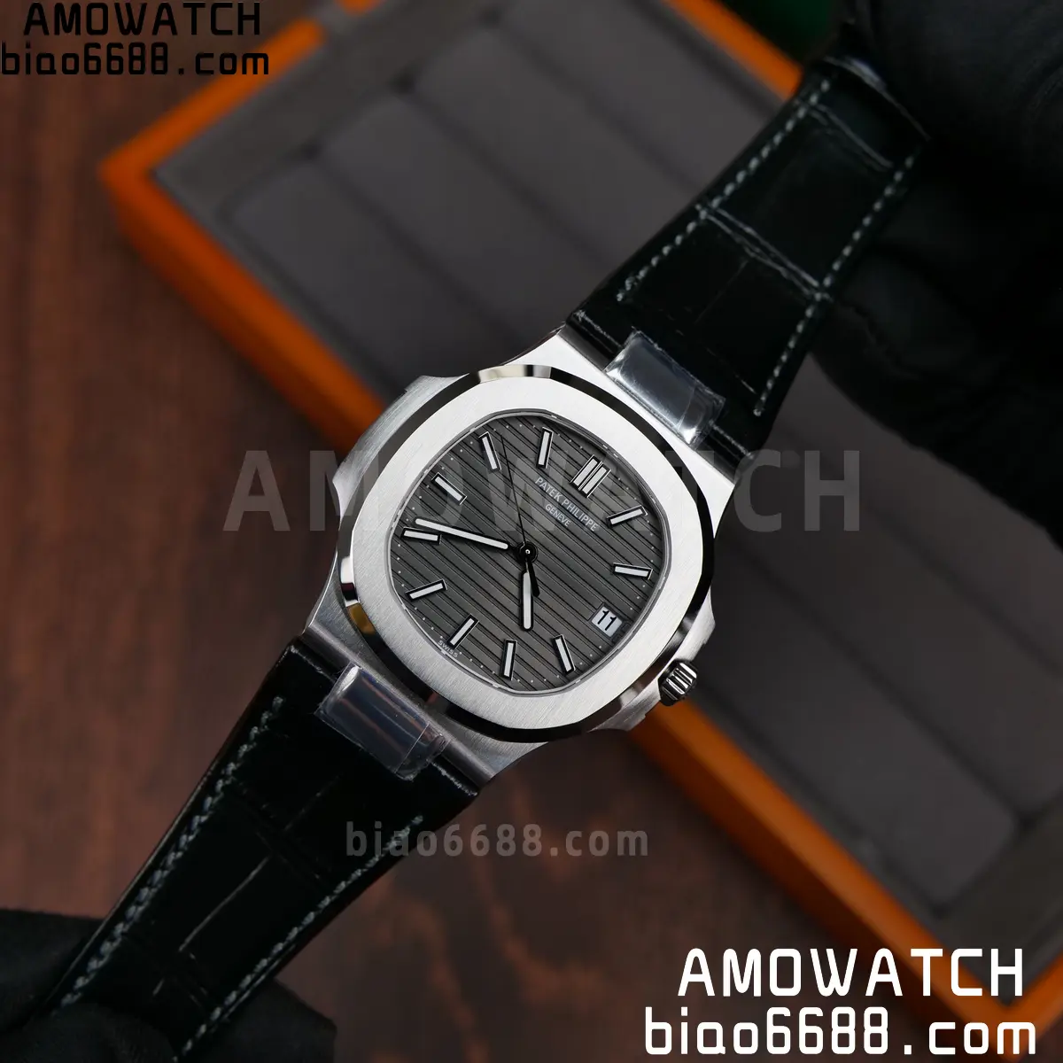 PP Nautilus 5711 DDF 1:1 Best Edition Gray Textured Dial on Black Leather Strap 324 (Weighted) 70 7ee83560a8d5f3c 阿默表行AmoWatch