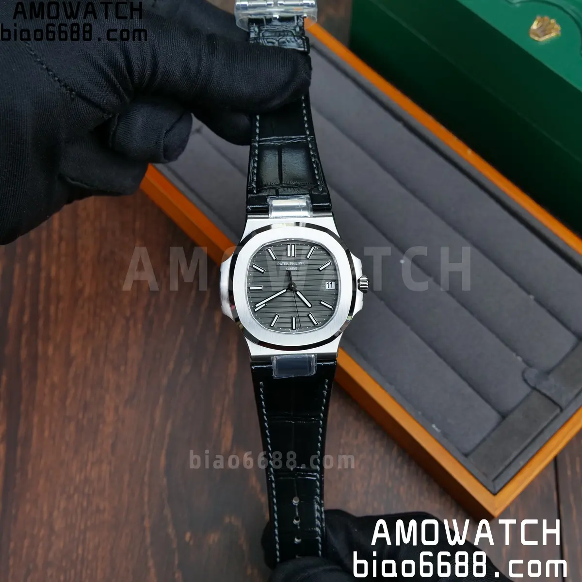 PP Nautilus 5711 DDF 1:1 Best Edition Gray Textured Dial on Black Leather Strap 324 (Weighted) 68 8879b88be73f36d 阿默表行AmoWatch