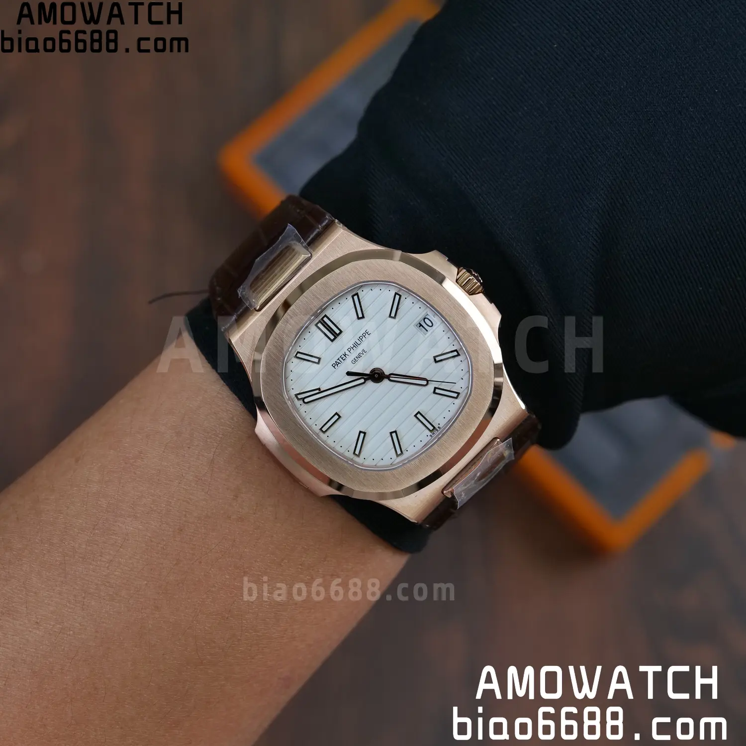 PP Nautilus 5711 RG DDF 1:1 Best Edition White Textured Dial on Brown Leather Strap (Weighted) 87 900099ce03ba80a AMO Watch