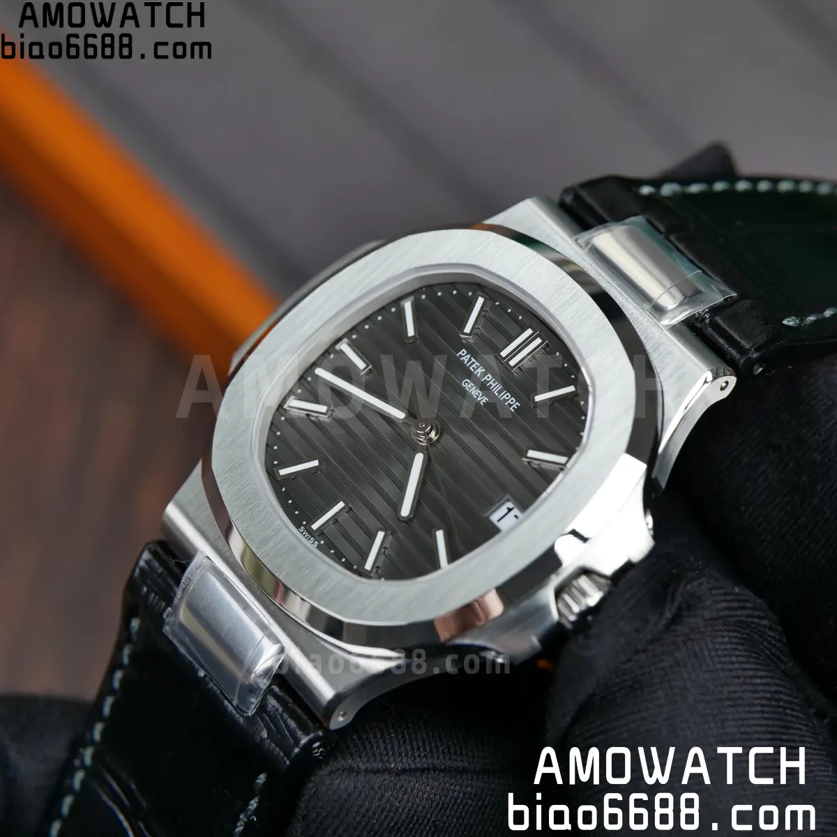 PP Nautilus 5711 DDF 1:1 Best Edition Gray Textured Dial on Black Leather Strap 324 (Weighted) 82 a3bbcdef7c4e4bf 阿默表行AmoWatch