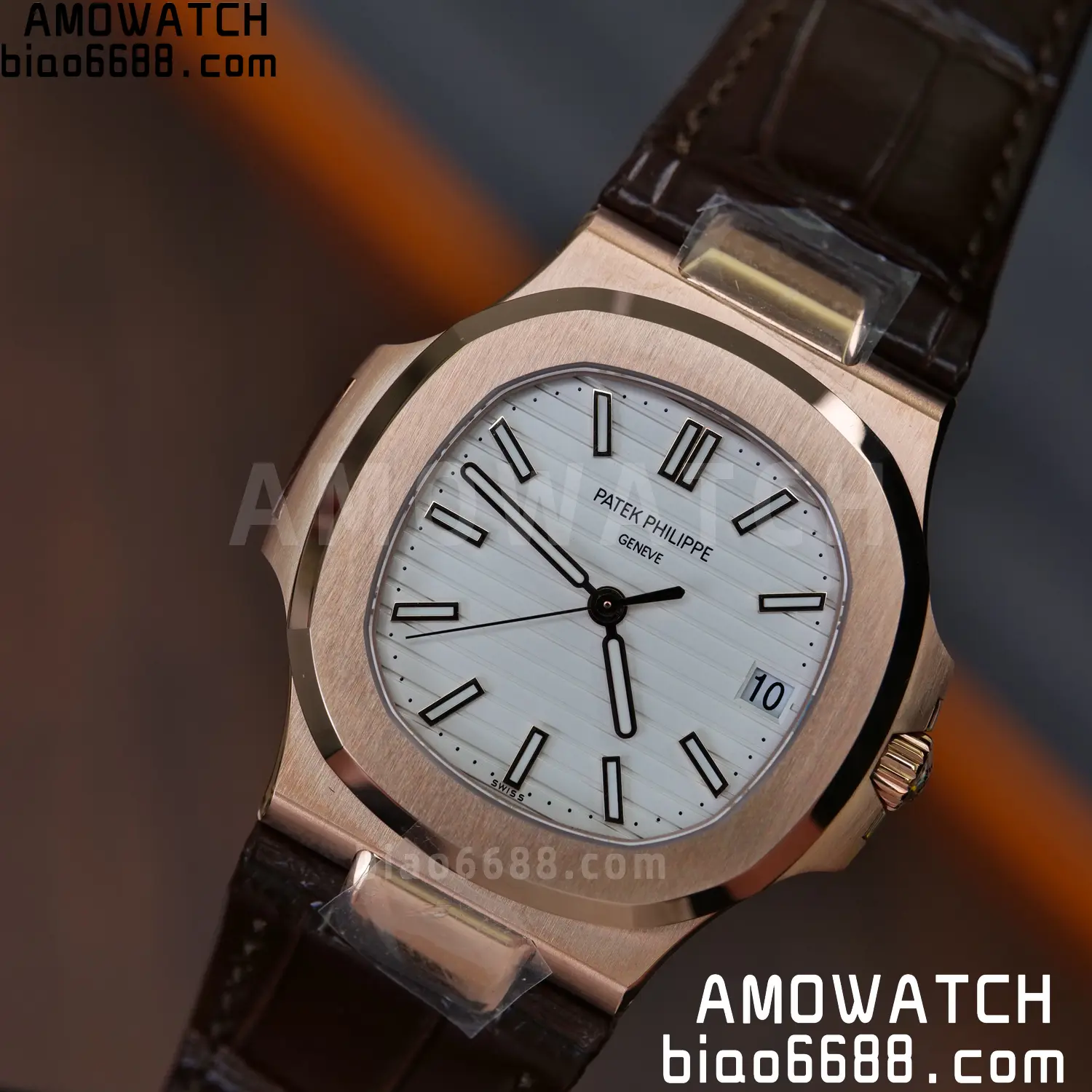 PP Nautilus 5711 RG DDF 1:1 Best Edition White Textured Dial on Brown Leather Strap (Weighted) 80 d0b963b47d8389d AMO Watch