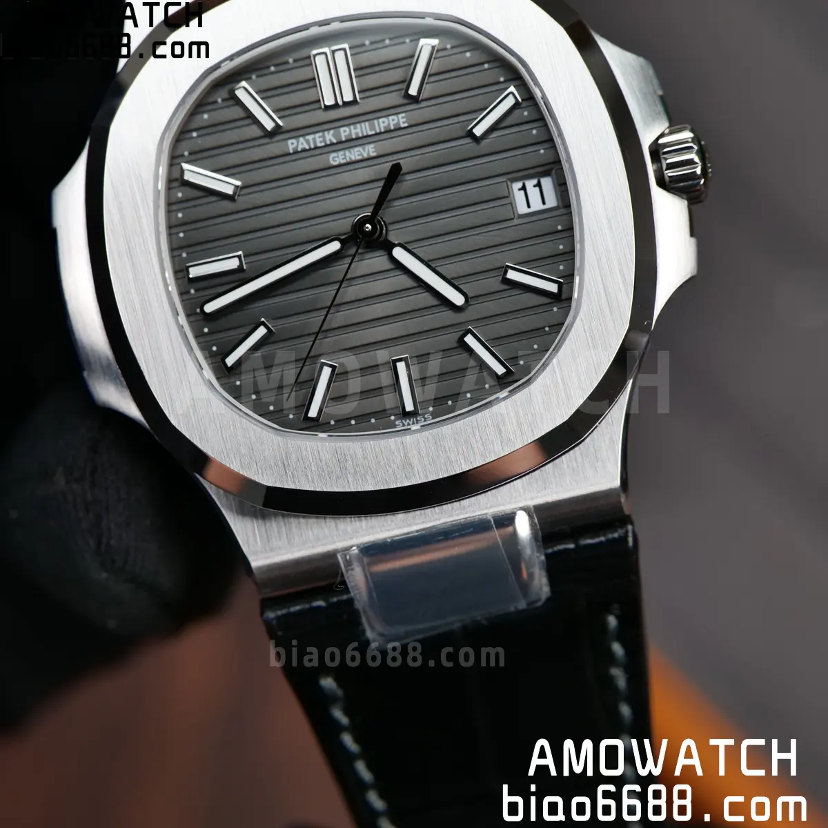 PP Nautilus 5711 DDF 1:1 Best Edition Gray Textured Dial on Black Leather Strap 324 (Weighted) 85 e992043d66a3e8b 阿默表行AmoWatch