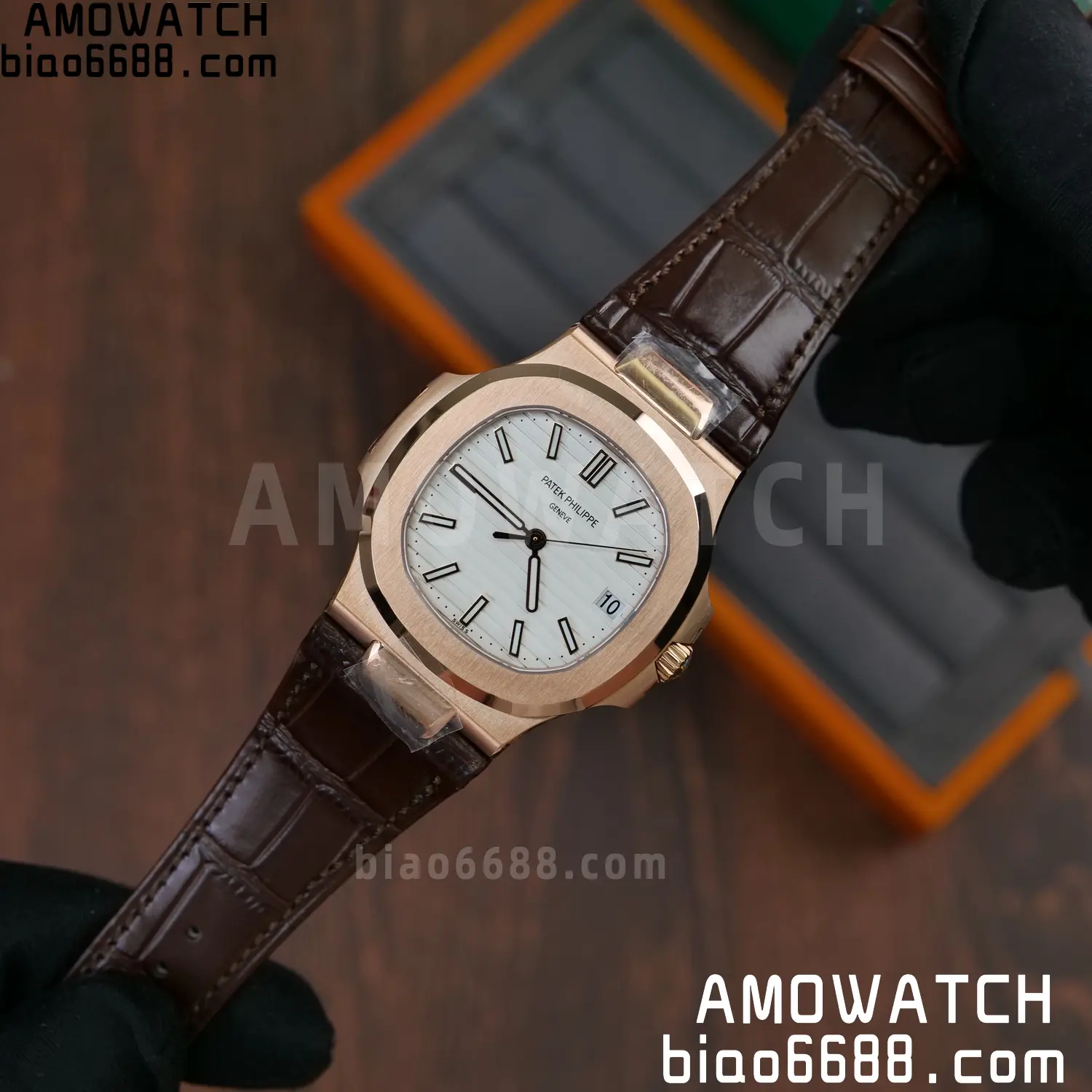 PP Nautilus 5711 RG DDF 1:1 Best Edition White Textured Dial on Brown Leather Strap (Weighted) 63 fc5e31a4002c388 AMO Watch