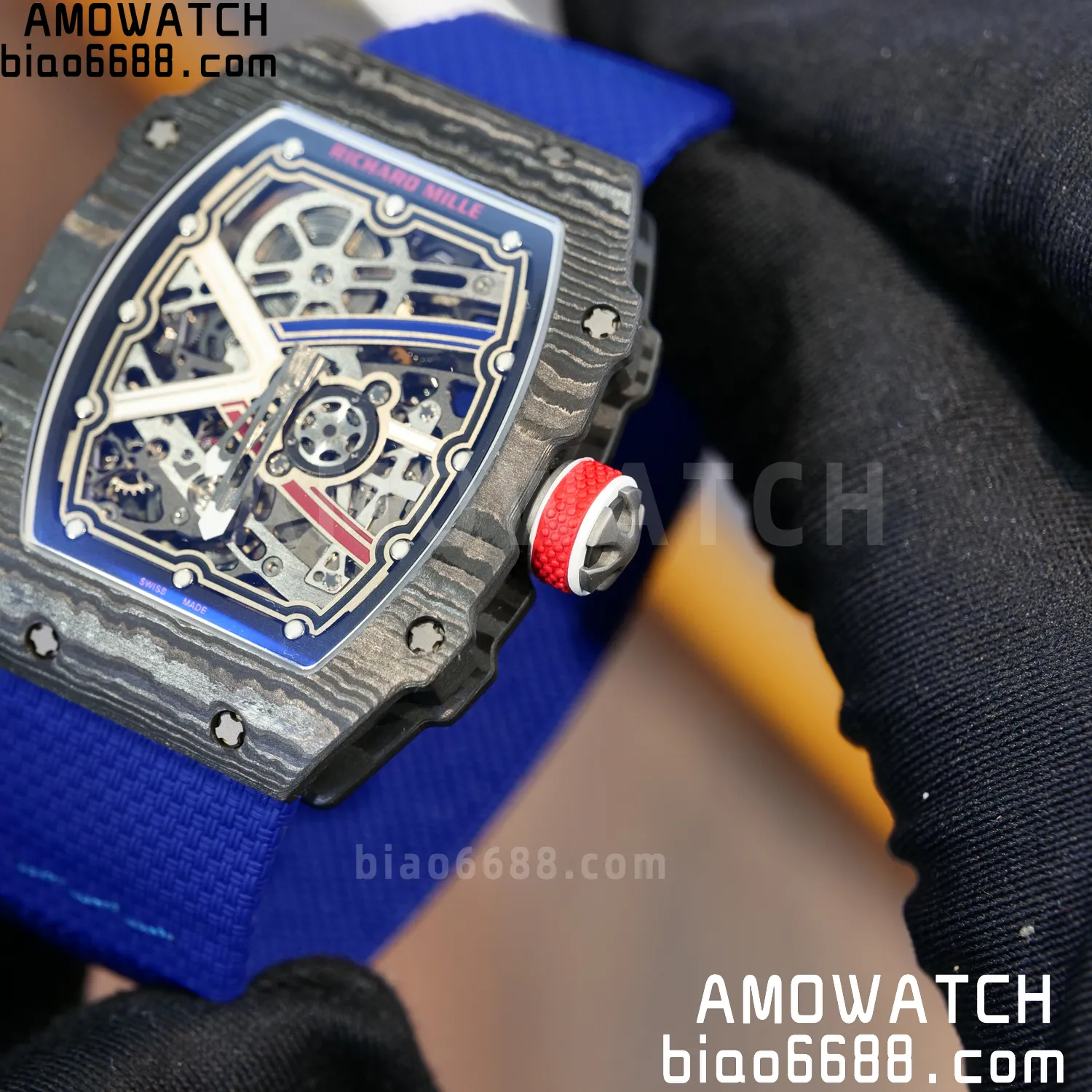 RICHARD MILLE RM67-02 Black NTPT AVF Best Edition France Dial on Blue Nylon strap CRMA7 Clone 82 25d0eb8ea4faf73 AMO Watch