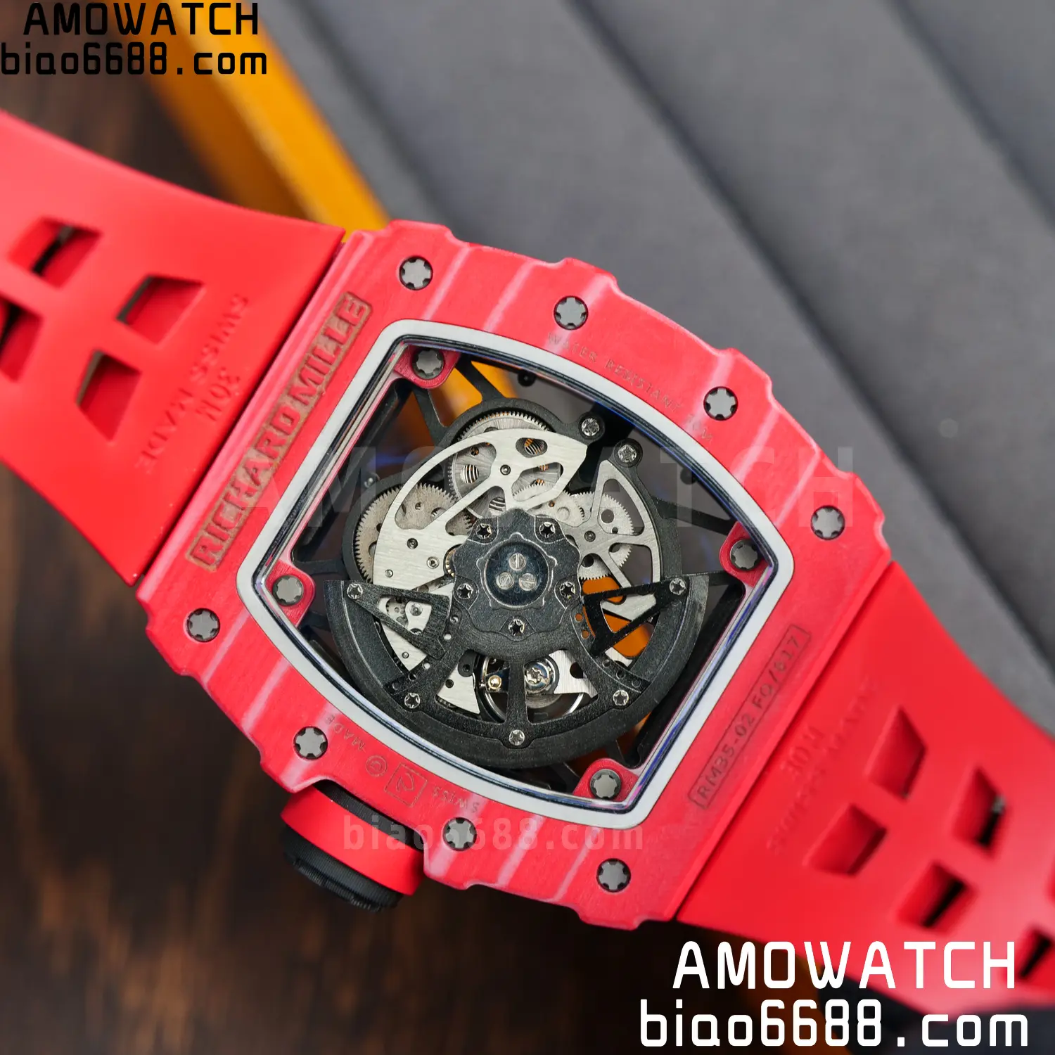 RICHARD MILLE RM035-02 Red NTPT ZF 1:1 Best Edition Skeleton Dial on Red Rubber Strap RMAL1 Super Clone V7 95 ba7b78ab72b6dd1 AMO Watch