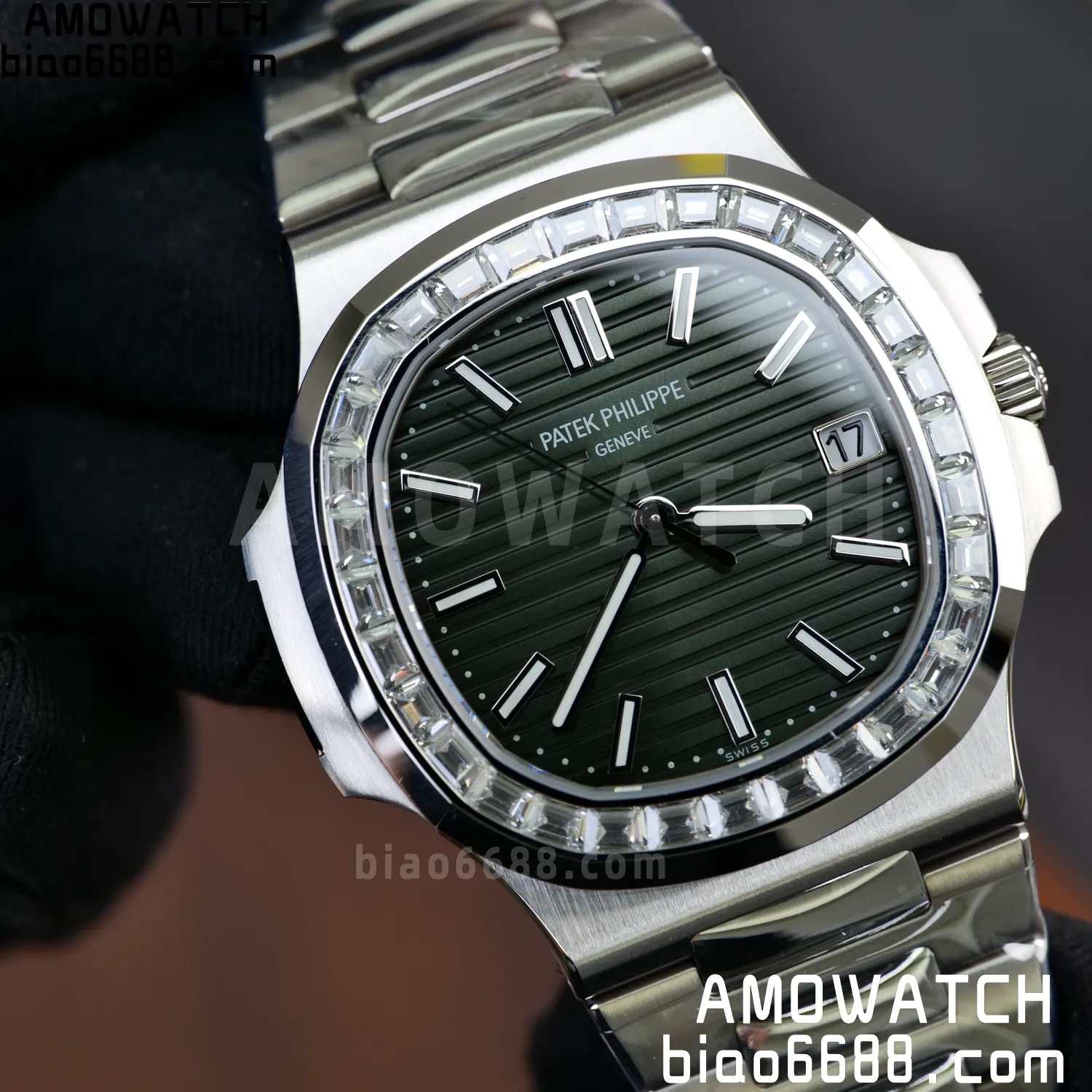 PP Nautilus 5711 DDF 1:1 Best Edition Green Dial on Diamond bezel SS Bracelet DD330 Super Clone 77 10ddf8cda6499ac AMO Watch