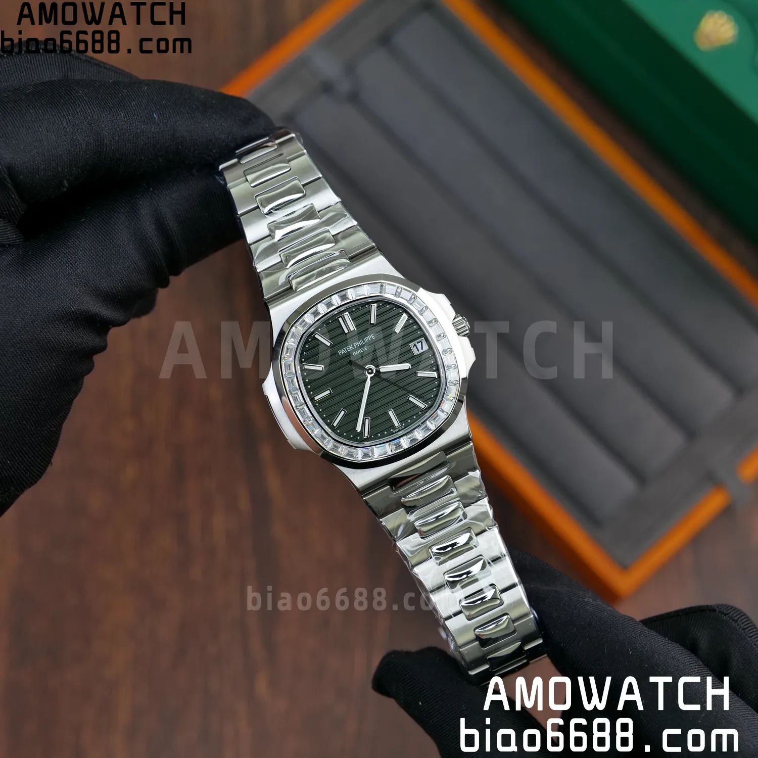 PP Nautilus 5711 DDF 1:1 Best Edition Green Dial on Diamond bezel SS Bracelet DD330 Super Clone 62 1162073deeb1fce AMO Watch
