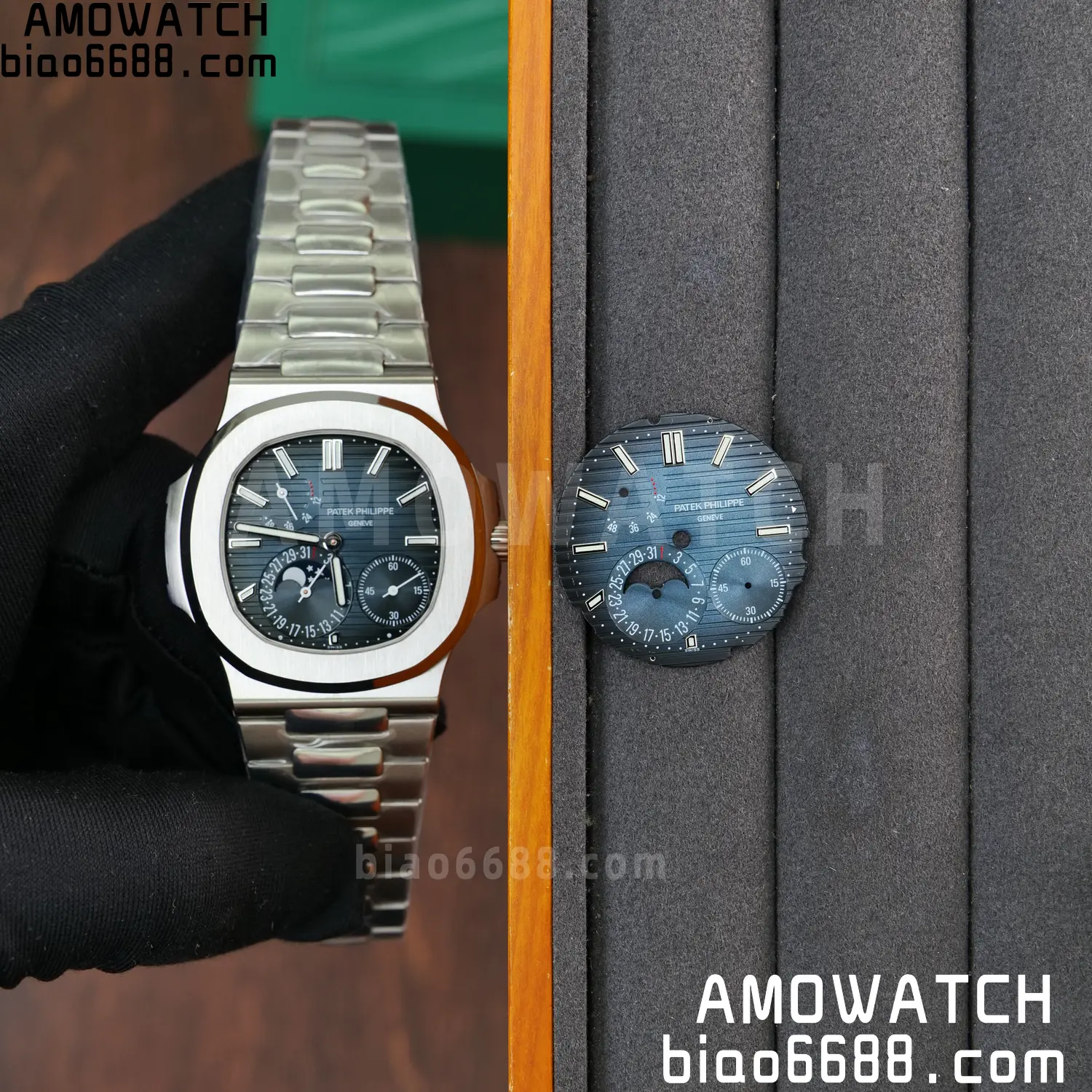 Custom Made PP Nautilus 5712 SW Dial Hands VVS Moon Phase Wheel 83 22669eee5e85a4c AMO Watch