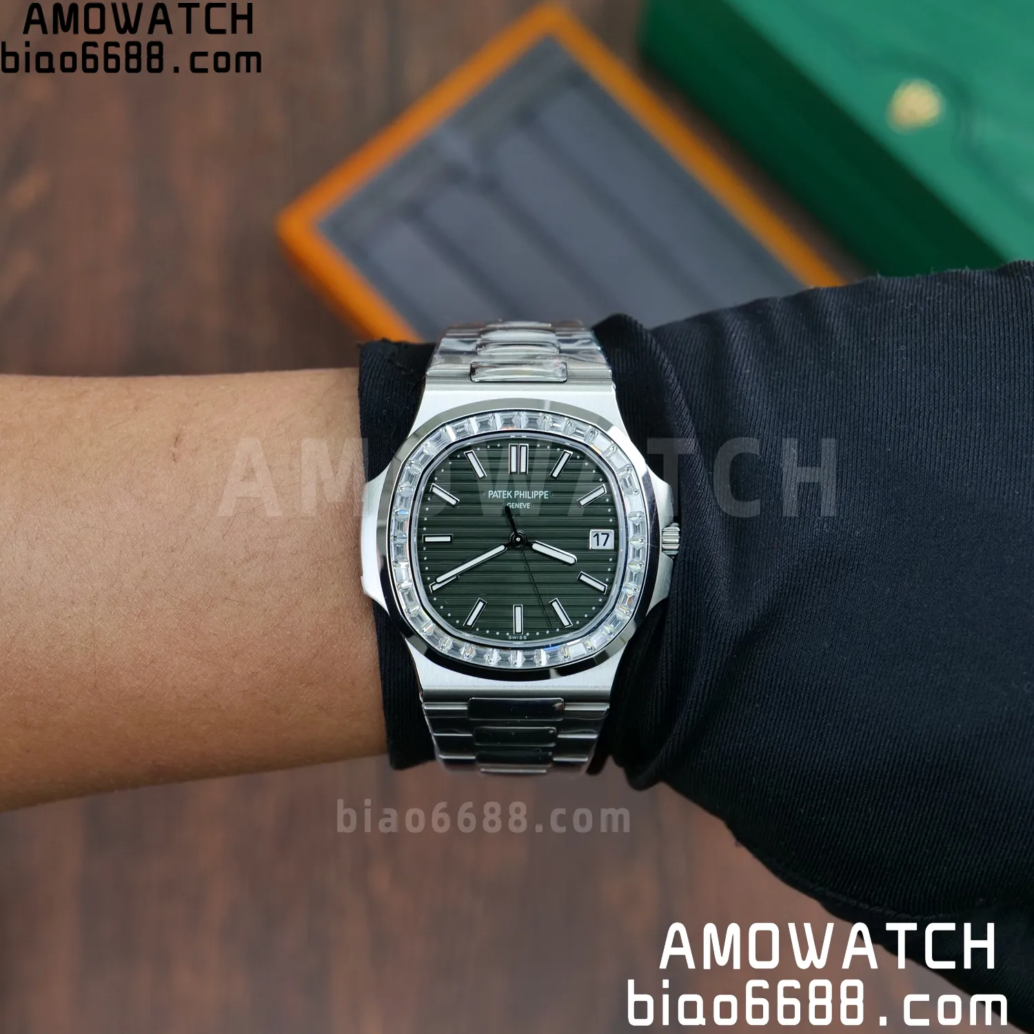 PP Nautilus 5711 DDF 1:1 Best Edition Green Dial on Diamond bezel SS Bracelet DD330 Super Clone 88 549d04676f5fc57 AMO Watch
