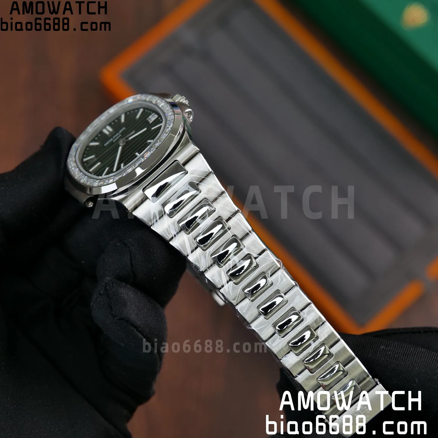 PP Nautilus 5711 DDF 1:1 Best Edition Green Dial on Diamond bezel SS Bracelet DD330 Super Clone 66 6262ccb008cbcc9 AMO Watch