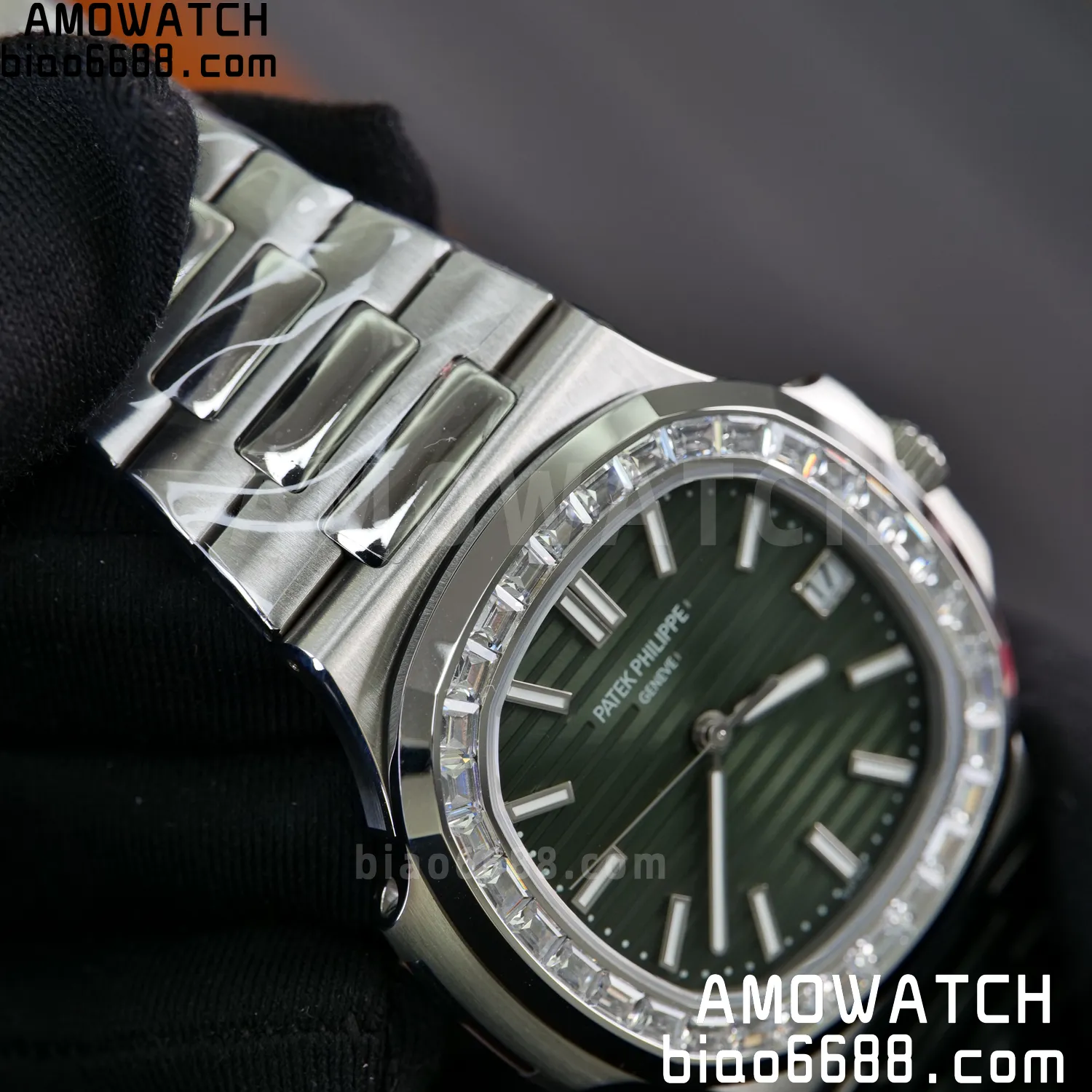 PP Nautilus 5711 DDF 1:1 Best Edition Green Dial on Diamond bezel SS Bracelet DD330 Super Clone 75 7675206c5f07632 AMO Watch