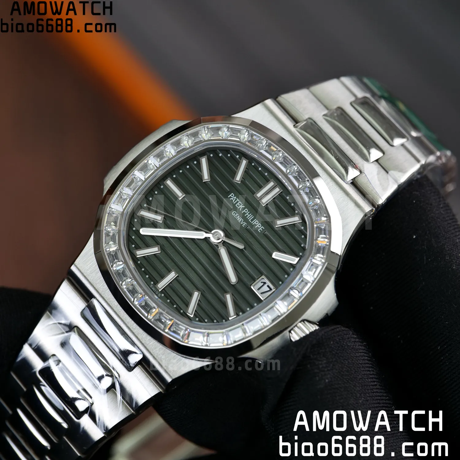 PP Nautilus 5711 DDF 1:1 Best Edition Green Dial on Diamond bezel SS Bracelet DD330 Super Clone 74 860ec3735f4c581 AMO Watch