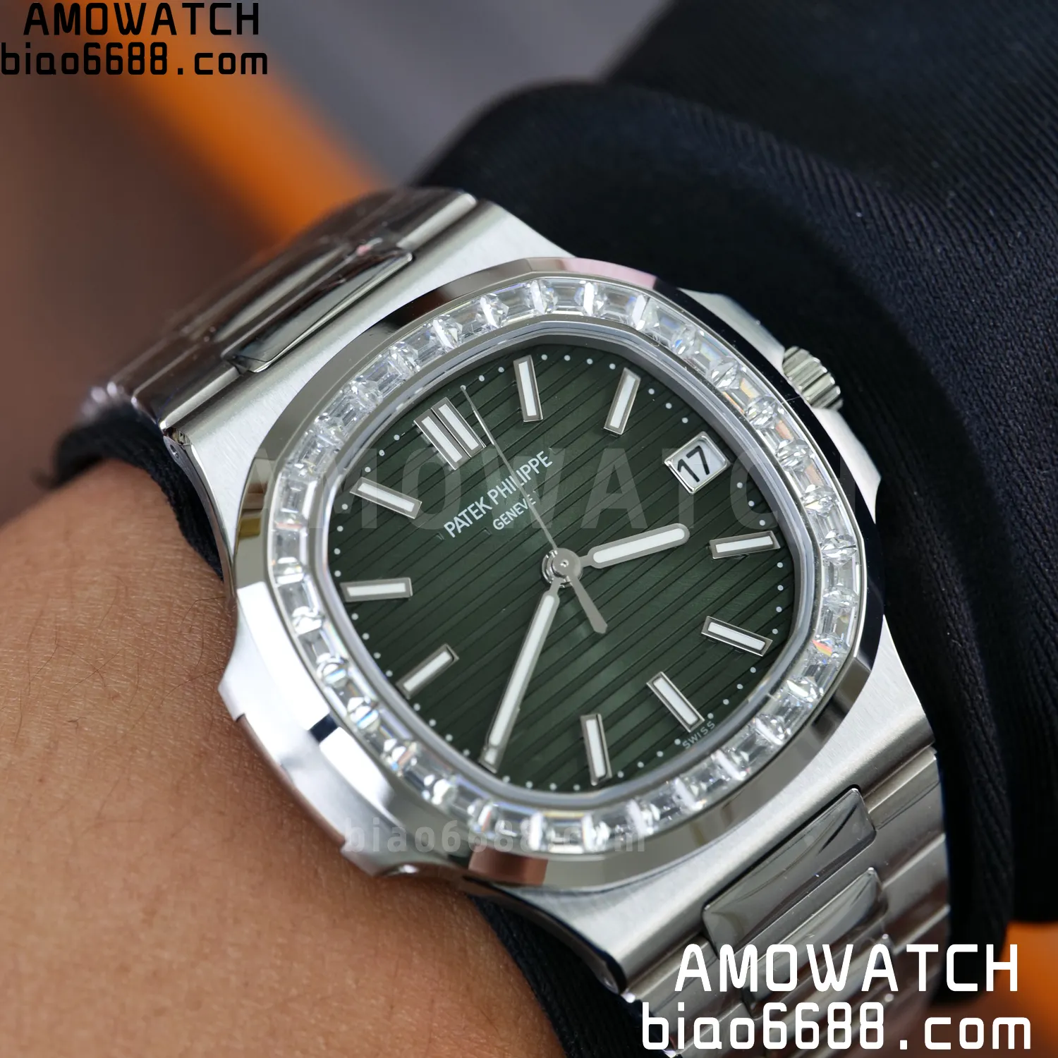 PP Nautilus 5711 DDF 1:1 Best Edition Green Dial on Diamond bezel SS Bracelet DD330 Super Clone 90 8933b93a91cac1a AMO Watch