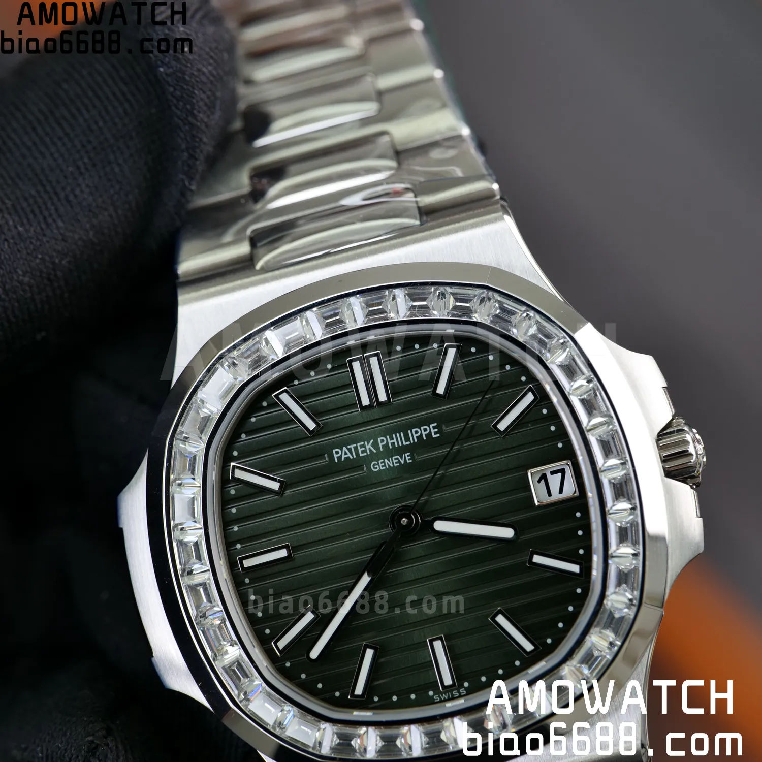 PP Nautilus 5711 DDF 1:1 Best Edition Green Dial on Diamond bezel SS Bracelet DD330 Super Clone 79 9323e706a3ec14f AMO Watch