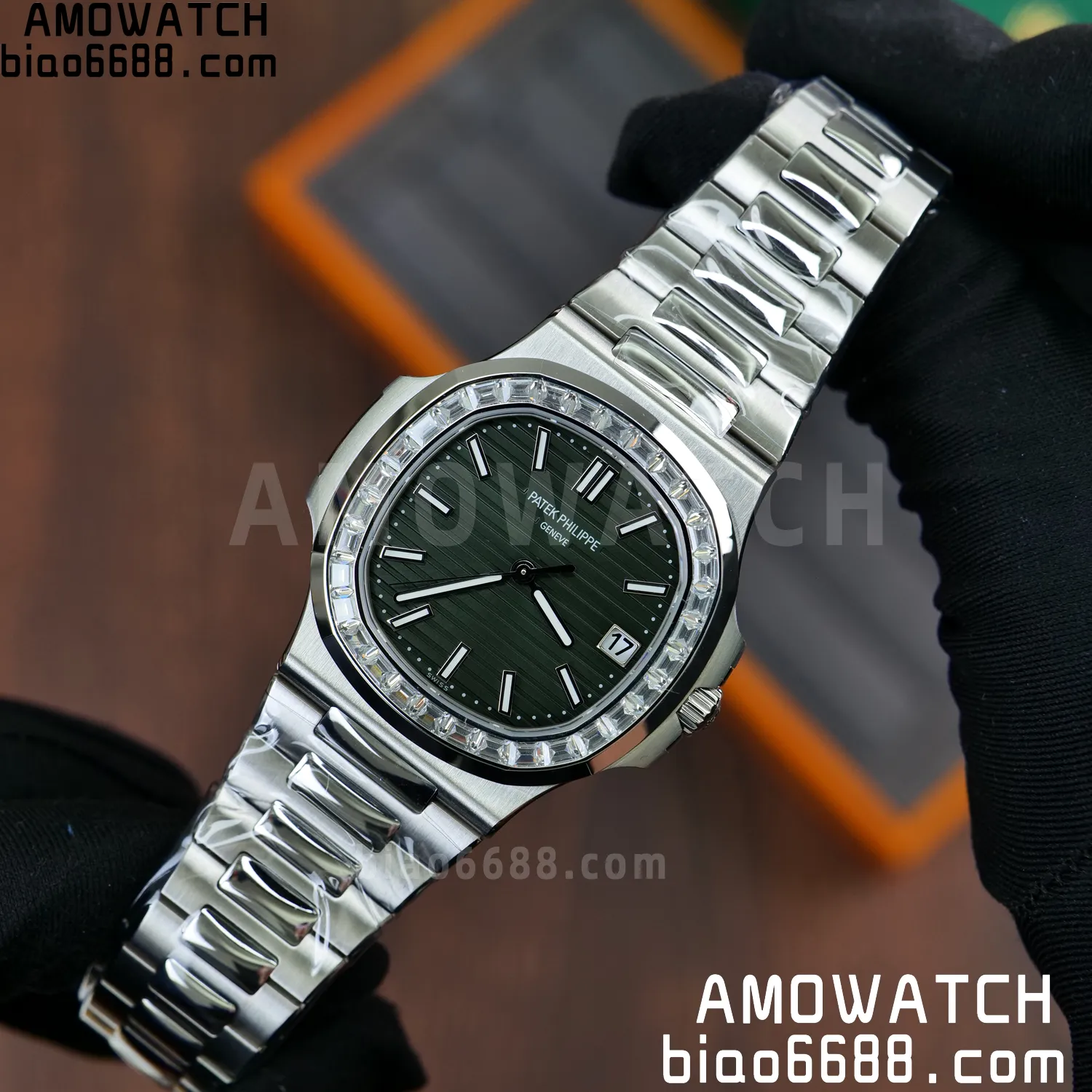 PP Nautilus 5711 DDF 1:1 Best Edition Green Dial on Diamond bezel SS Bracelet DD330 Super Clone 64 b44adeca70f9f82 AMO Watch