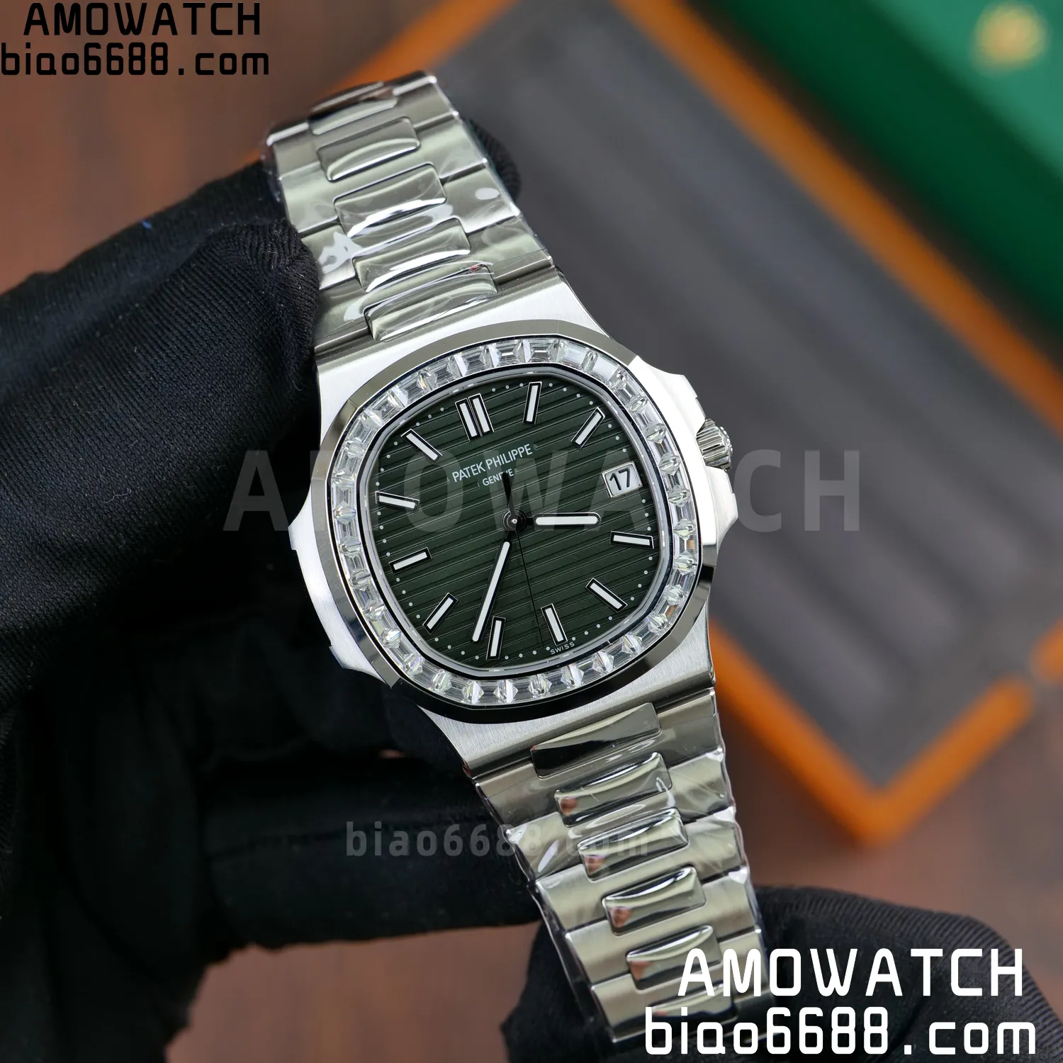 PP Nautilus 5711 DDF 1:1 Best Edition Green Dial on Diamond bezel SS Bracelet DD330 Super Clone 63 c952c2b5134d5ed AMO Watch