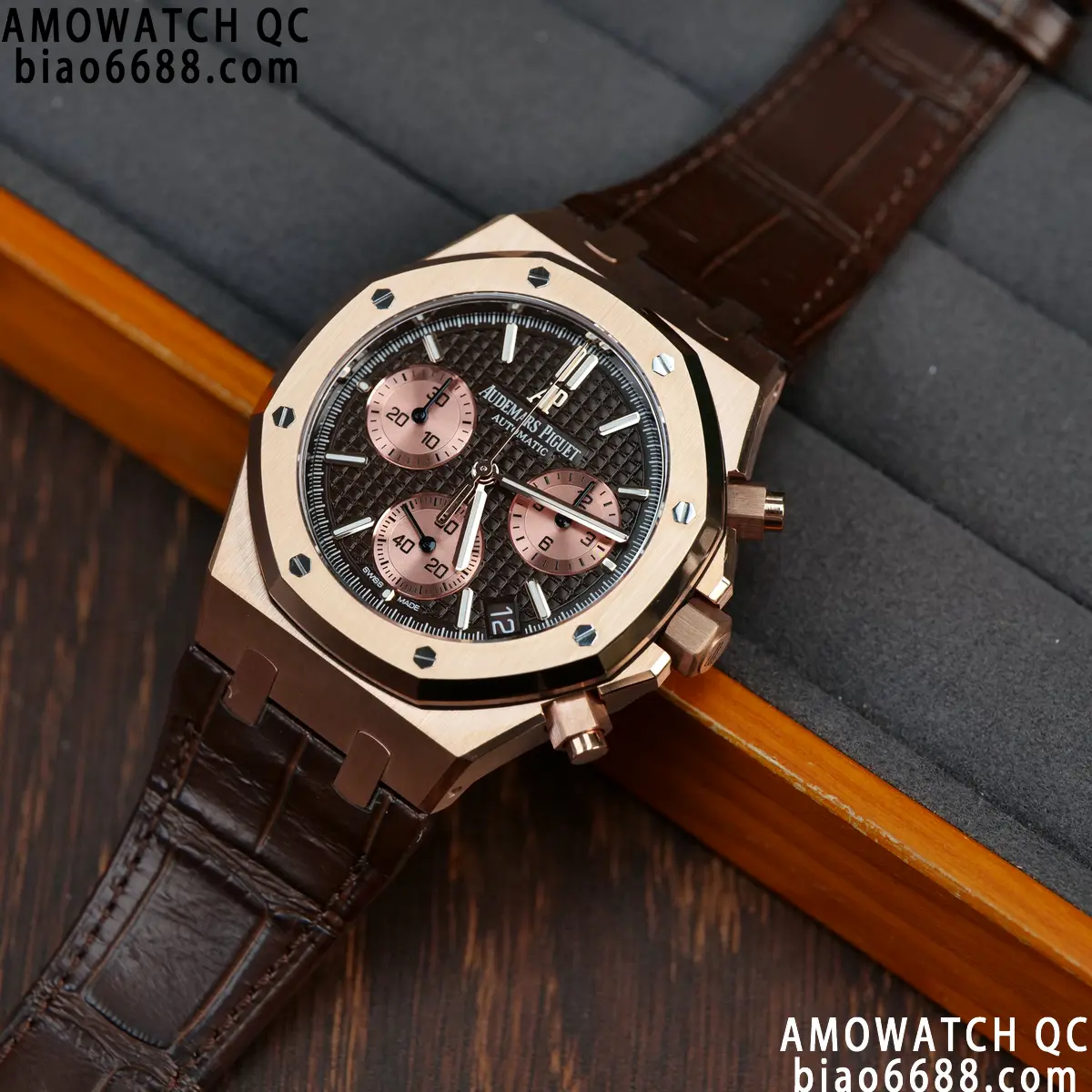 AP Royal Oak Chrono 26240 RG DDF 1:1 Best Edition Blue/RG Dial on Brown Leather Strap DD4401 Super Clone Weight (SW Dial) 101 072e40ff50350c8 AMO Watch