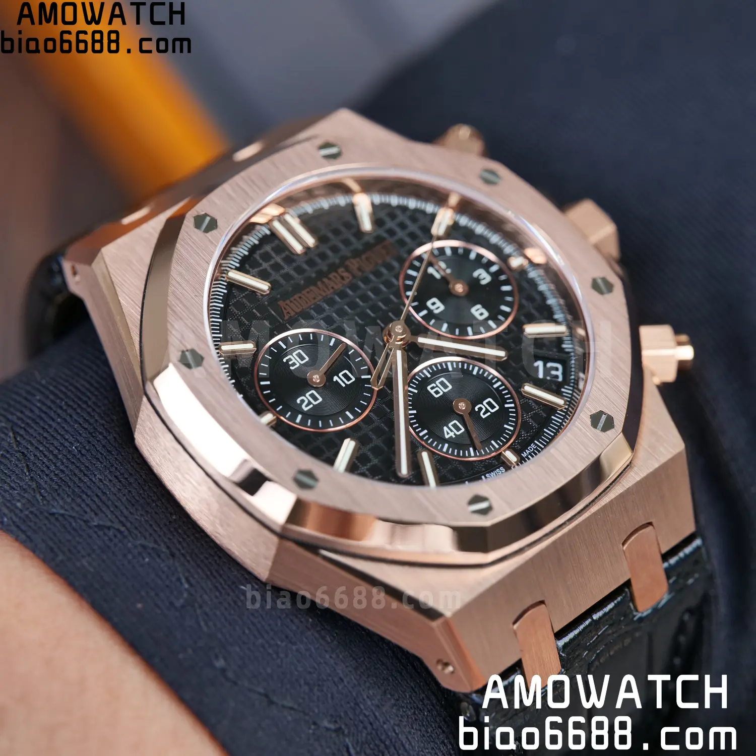 AP Royal Oak Chrono 26240 RG DDF 1:1 Best Edition Black Dial on Black Leather Strap DD4401 Super Clone Weight (SW Dial) 91 0aa79b0a85d5a39 AMO Watch