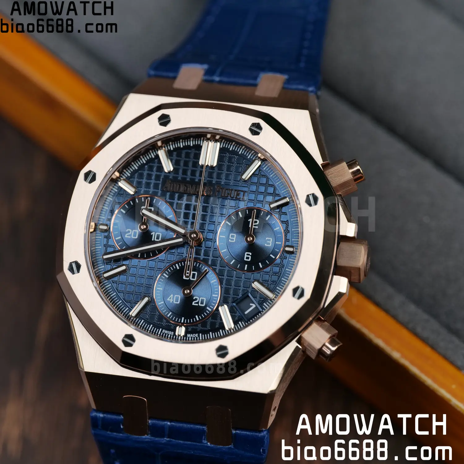 AP Royal Oak Chrono 26240 RG DDF 1:1 Best Edition White Dial on Blue Leather Strap DD4401 Super Clone Weight (SW Dial) 115 21db136b7cfa7dd AMO Watch