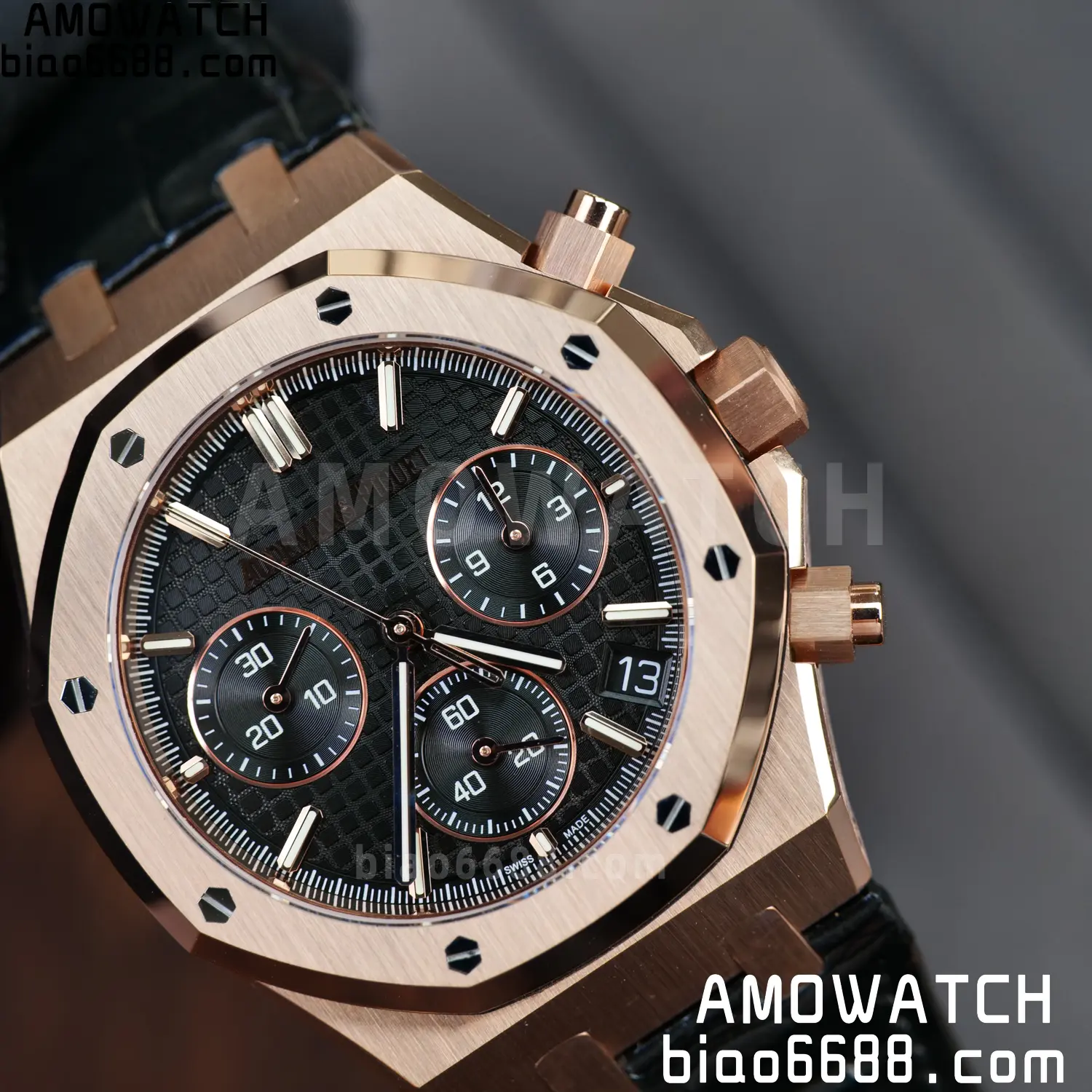 AP Royal Oak Chrono 26240 RG DDF 1:1 Best Edition Black Dial on Black Leather Strap DD4401 Super Clone Weight (SW Dial) 79 304e70ab3296d30 AMO Watch
