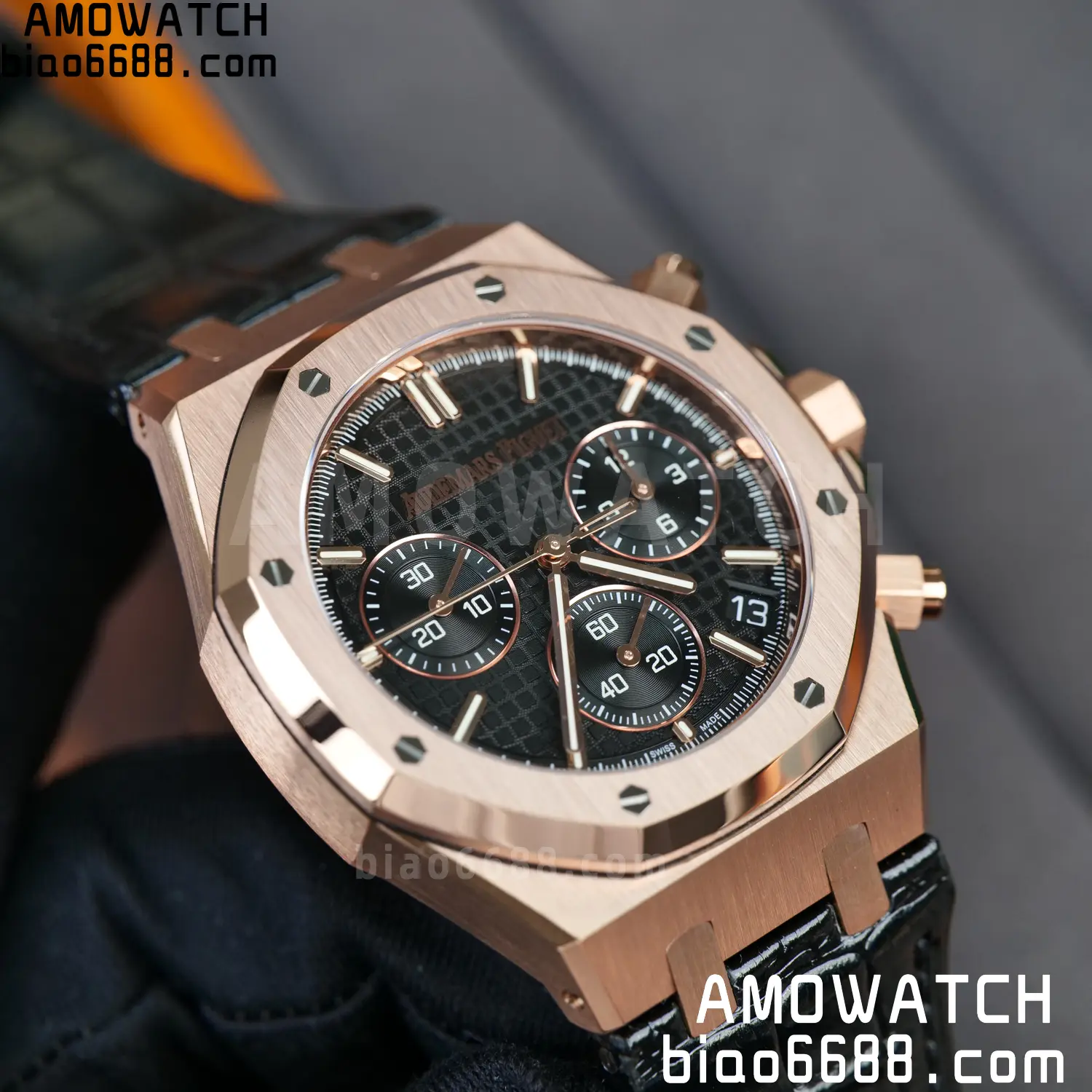 AP Royal Oak Chrono 26240 RG DDF 1:1 Best Edition Black Dial on Black Leather Strap DD4401 Super Clone Weight (SW Dial) 76 48b2bd50a81e45b AMO Watch