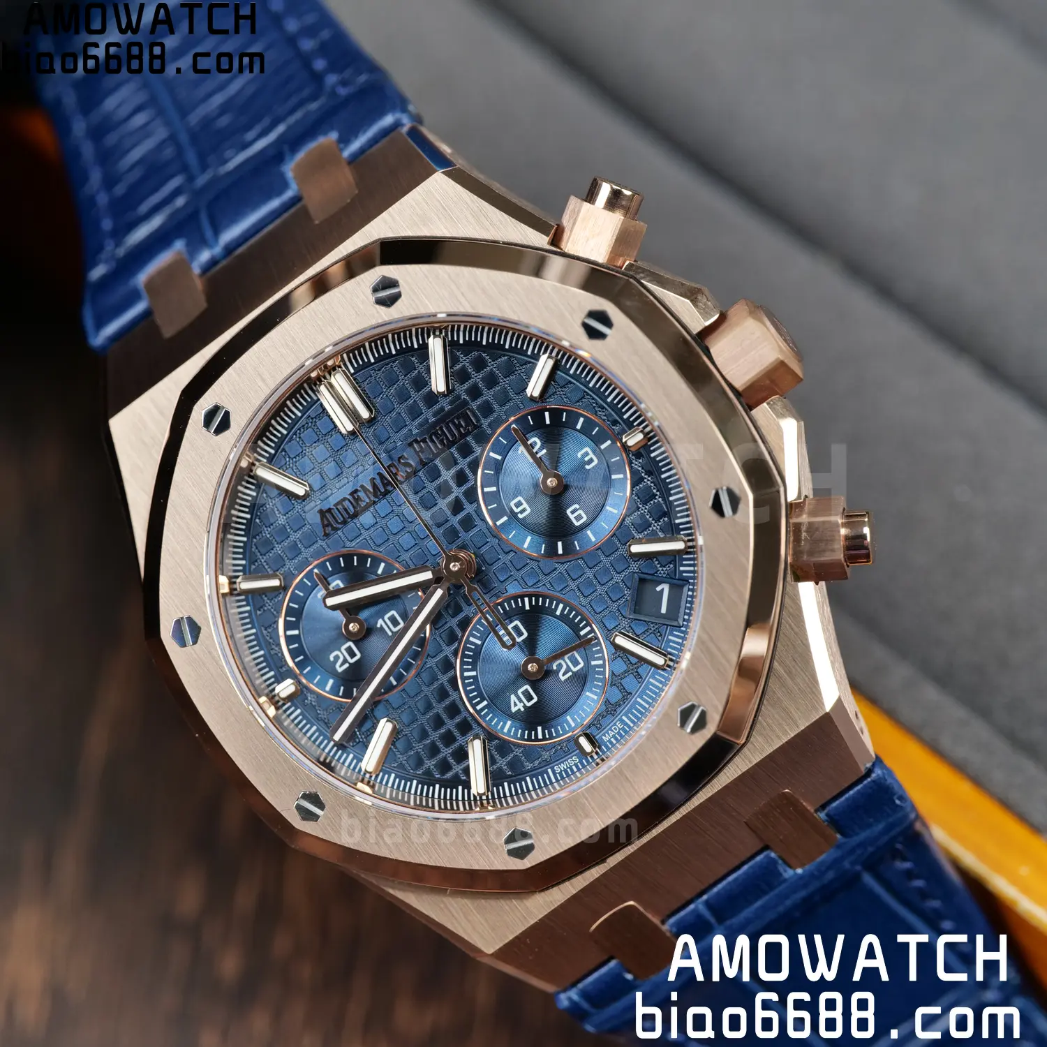 AP Royal Oak Chrono 26240 RG DDF 1:1 Best Edition White Dial on Blue Leather Strap DD4401 Super Clone Weight (SW Dial) 116 5473430bd71a15c AMO Watch