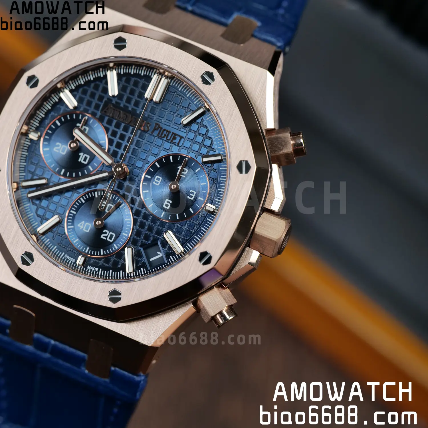 AP Royal Oak Chrono 26240 RG DDF 1:1 Best Edition White Dial on Blue Leather Strap DD4401 Super Clone Weight (SW Dial) 93 54f083af828dea1 AMO Watch