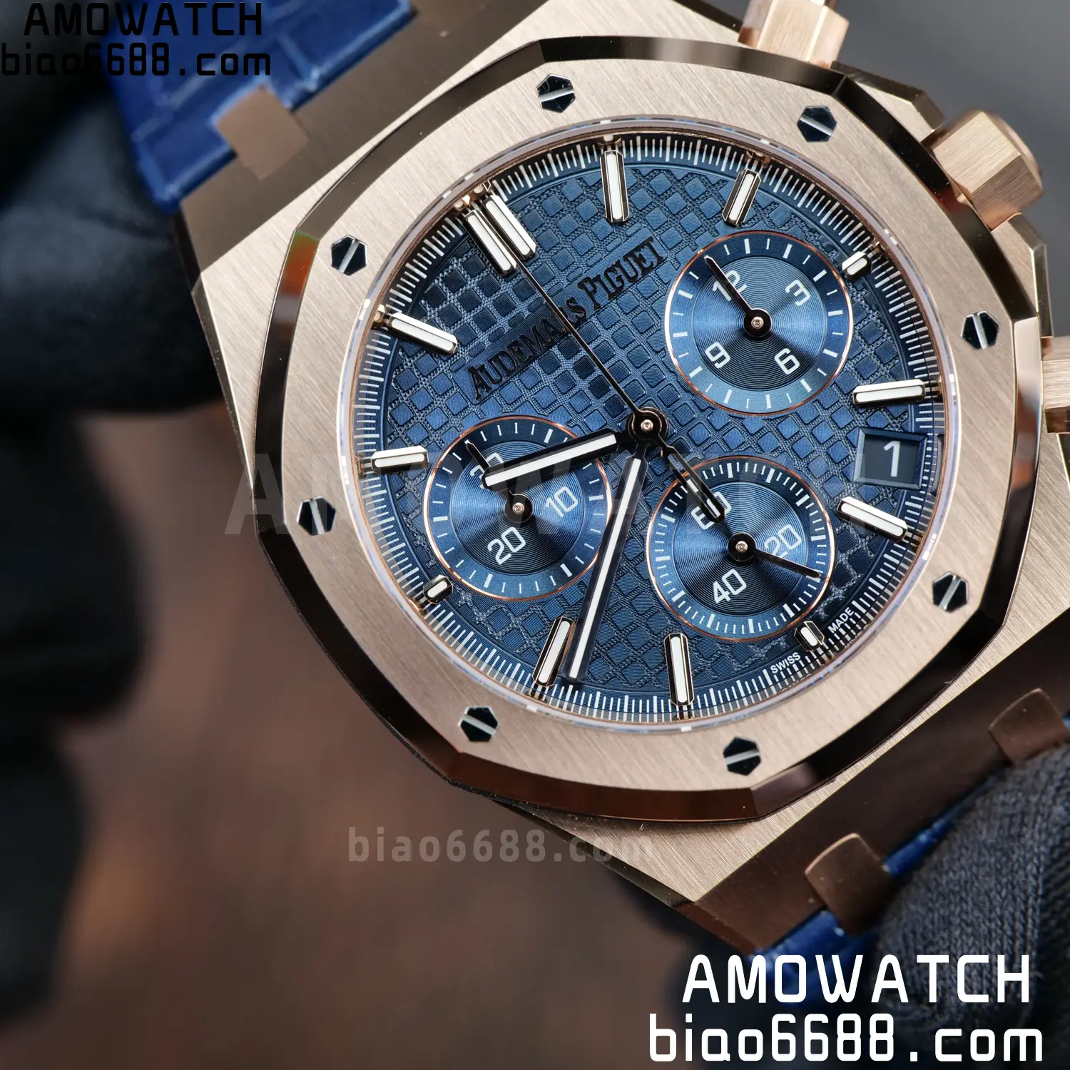 AP Royal Oak Chrono 26240 RG DDF 1:1 Best Edition White Dial on Blue Leather Strap DD4401 Super Clone Weight (SW Dial) 98 6a3e94f67b2ae0a AMO Watch