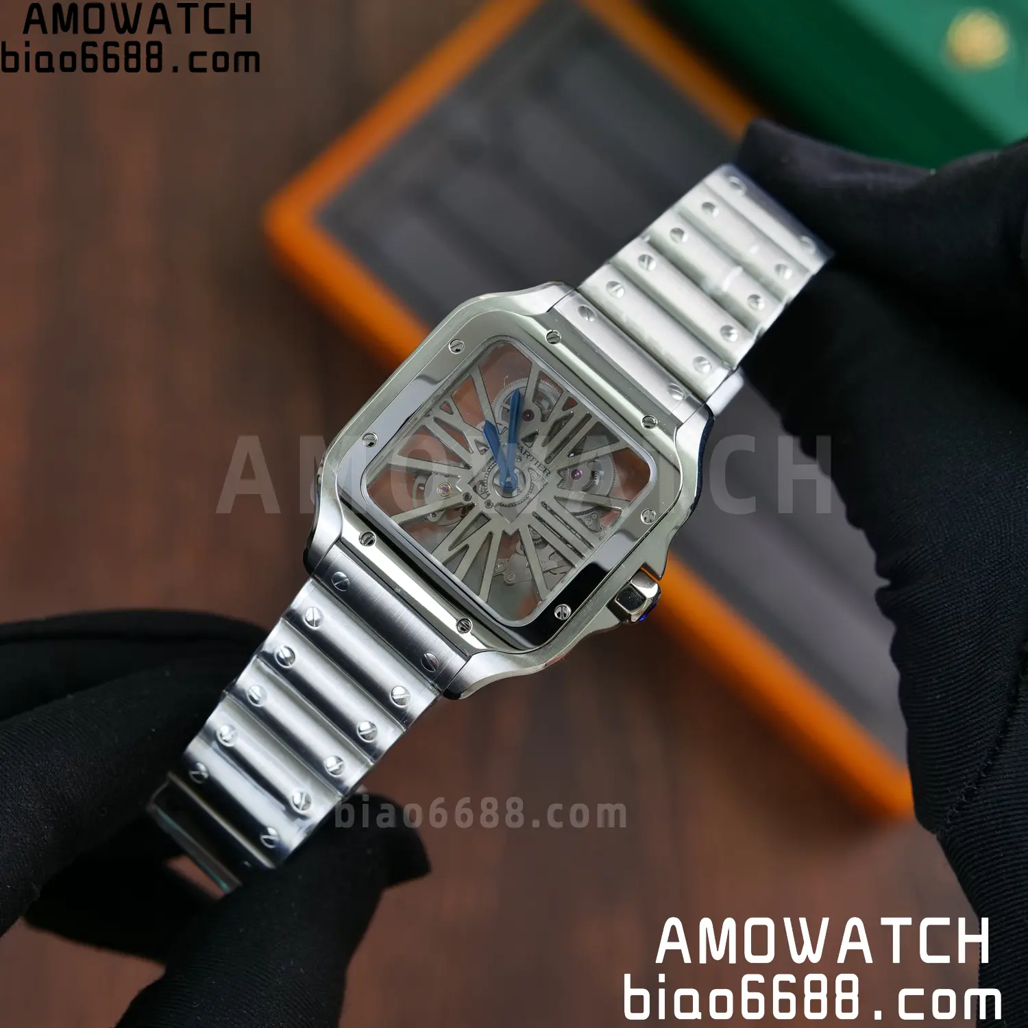 Cartier Santos Skeleton SS RICH 1:1 Best Edition Skeleton Dial 9611MC Super Clone V2 59 8e7915450bc9d93 阿默表行AmoWatch