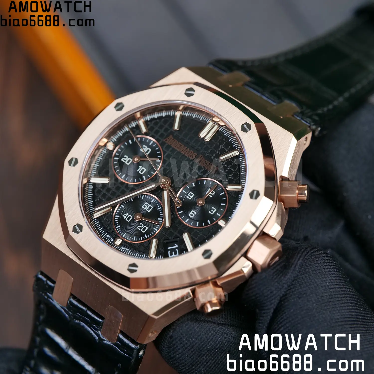 AP Royal Oak Chrono 26240 RG DDF 1:1 Best Edition Black Dial on Black Leather Strap DD4401 Super Clone Weight (SW Dial) 77 93cdfd039f0fa83 AMO Watch