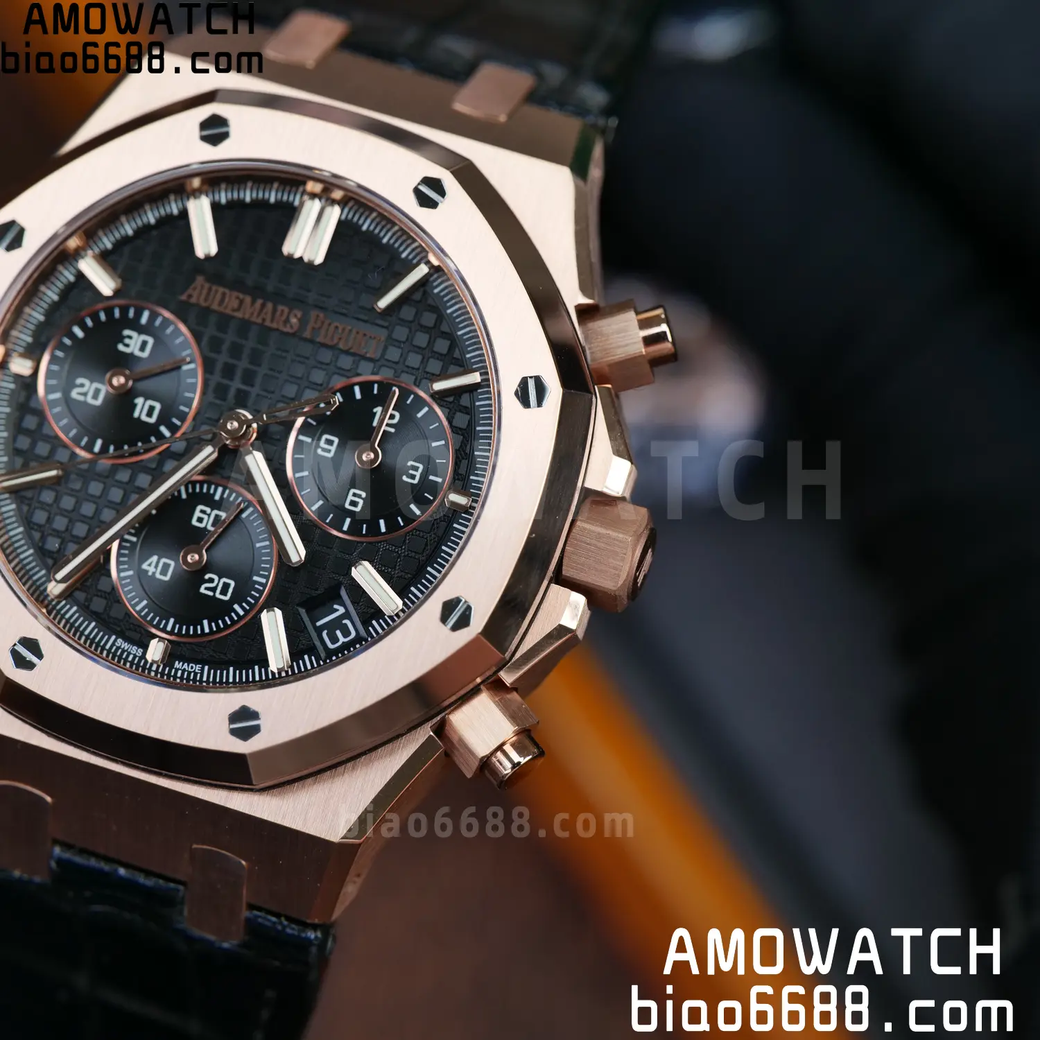 AP Royal Oak Chrono 26240 RG DDF 1:1 Best Edition Black Dial on Black Leather Strap DD4401 Super Clone Weight (SW Dial) 75 93dd897f1a20ac6 AMO Watch