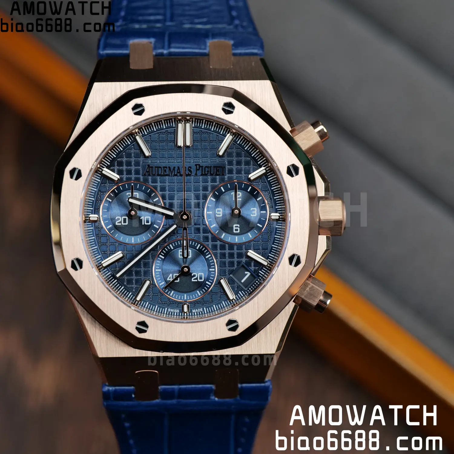 AP Royal Oak Chrono 26240 RG DDF 1:1 Best Edition White Dial on Blue Leather Strap DD4401 Super Clone Weight (SW Dial) 87 9aec13609b5dee3 AMO Watch