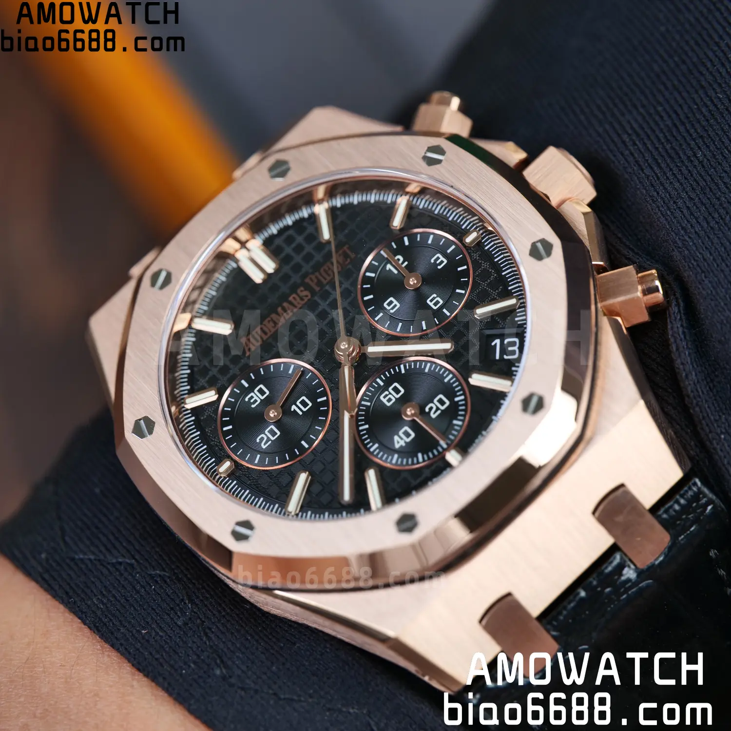 AP Royal Oak Chrono 26240 RG DDF 1:1 Best Edition Black Dial on Black Leather Strap DD4401 Super Clone Weight (SW Dial) 90 9ca0316d81d1097 AMO Watch