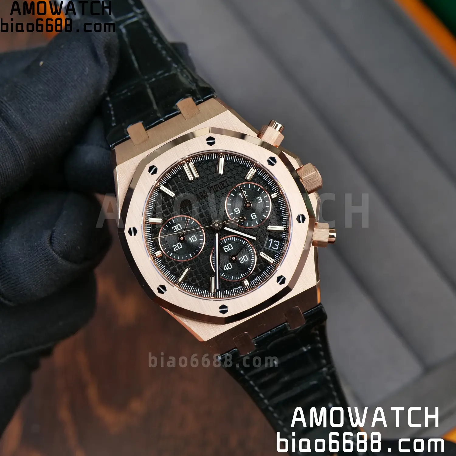 AP Royal Oak Chrono 26240 RG DDF 1:1 Best Edition Black Dial on Black Leather Strap DD4401 Super Clone Weight (SW Dial) 66 9e30d27119792c7 AMO Watch