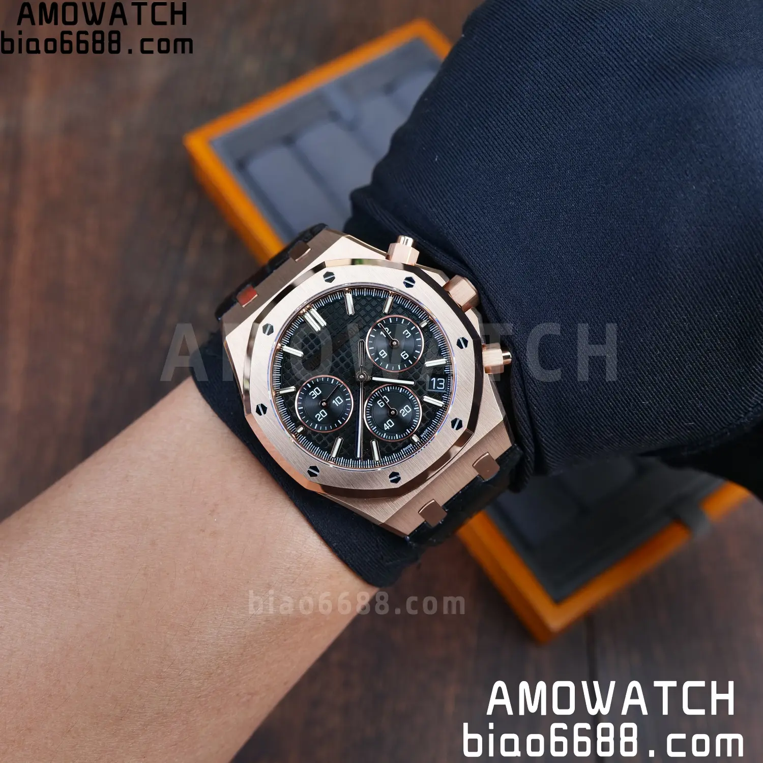 AP Royal Oak Chrono 26240 RG DDF 1:1 Best Edition Black Dial on Black Leather Strap DD4401 Super Clone Weight (SW Dial) 92 ab3268ecb4ba92c AMO Watch