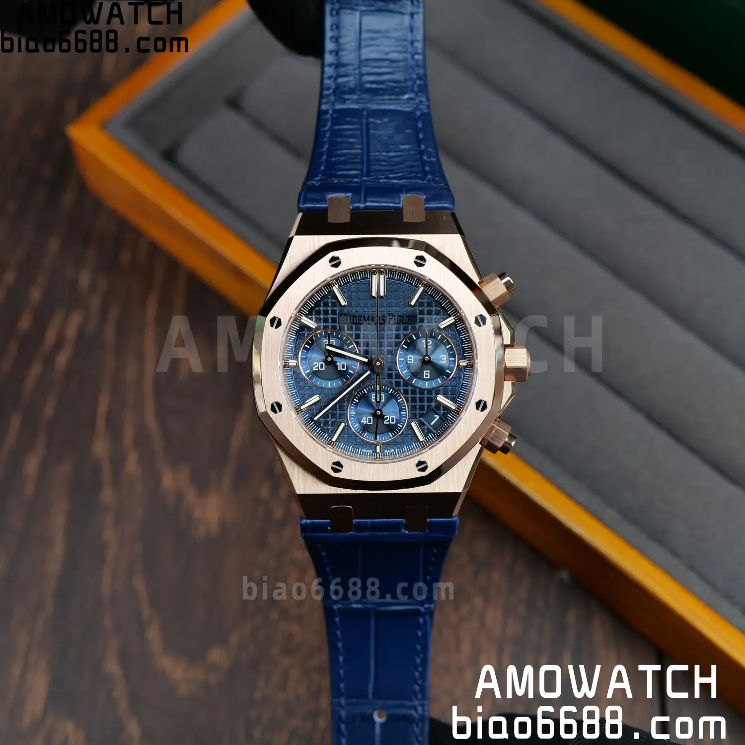AP Royal Oak Chrono 26240 RG DDF 1:1 Best Edition White Dial on Blue Leather Strap DD4401 Super Clone Weight (SW Dial) 86 ac7301fb81b5e3b AMO Watch