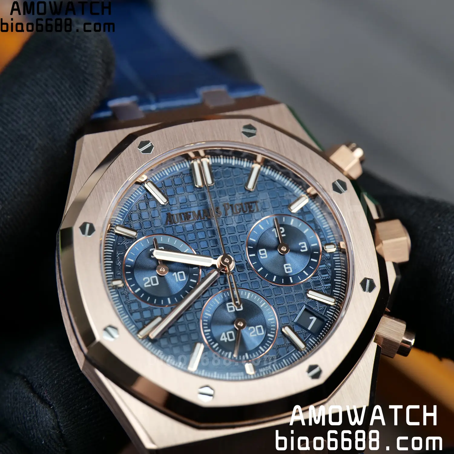 AP Royal Oak Chrono 26240 RG DDF 1:1 Best Edition White Dial on Blue Leather Strap DD4401 Super Clone Weight (SW Dial) 100 cddd9df596c1fcd AMO Watch