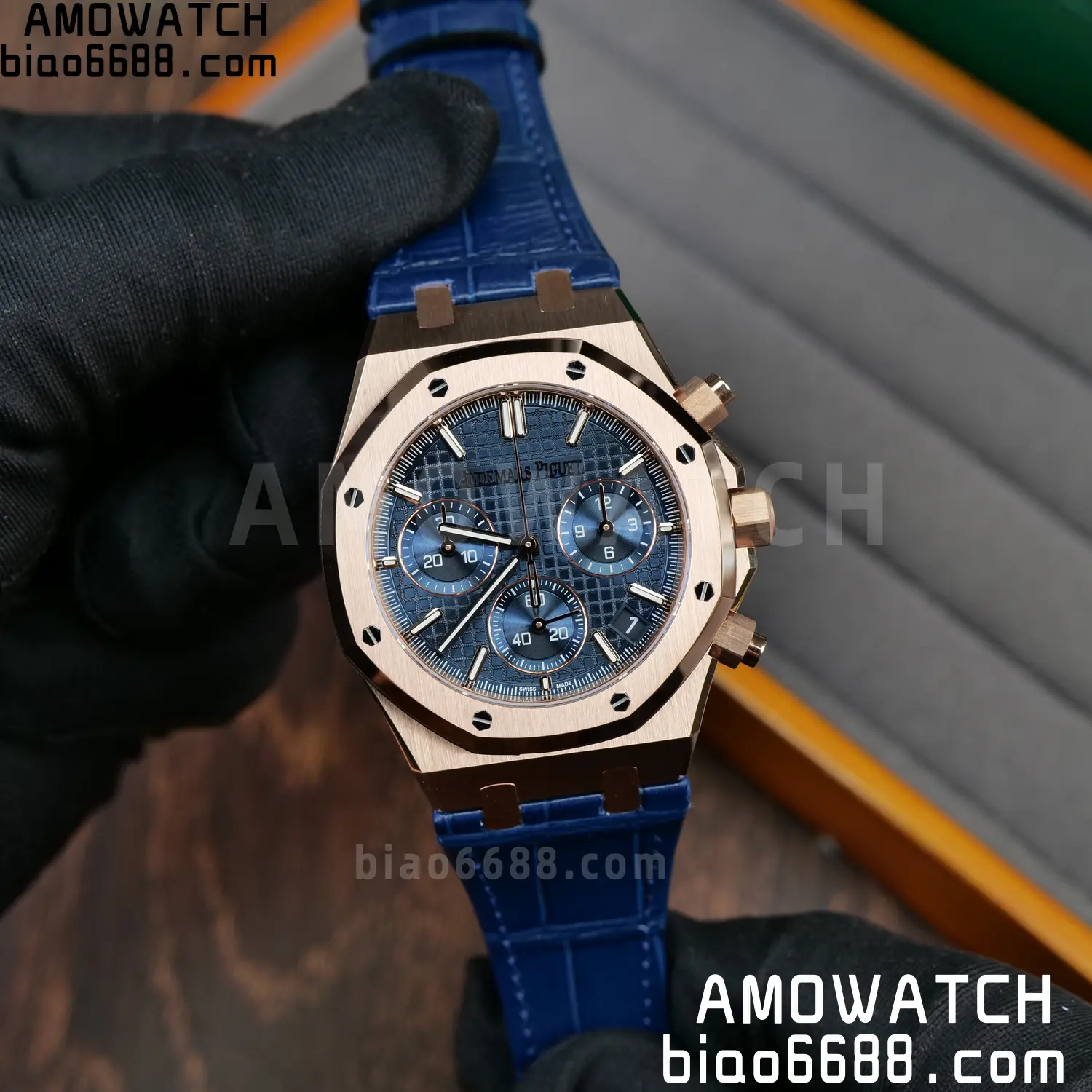 AP Royal Oak Chrono 26240 RG DDF 1:1 Best Edition White Dial on Blue Leather Strap DD4401 Super Clone Weight (SW Dial) 82 d1e3f51ab918d1b AMO Watch