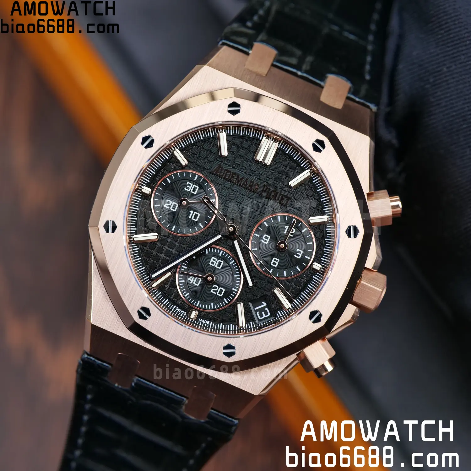 AP Royal Oak Chrono 26240 RG DDF 1:1 Best Edition Black Dial on Black Leather Strap DD4401 Super Clone Weight (SW Dial) 83 da05e96fe077de9 AMO Watch