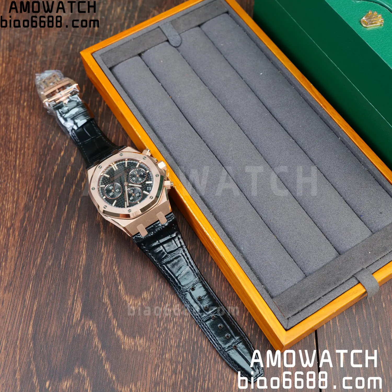 AP Royal Oak Chrono 26240 RG DDF 1:1 Best Edition Black Dial on Black Leather Strap DD4401 Super Clone Weight (SW Dial) 64 de2aaff0ab963d2 AMO Watch