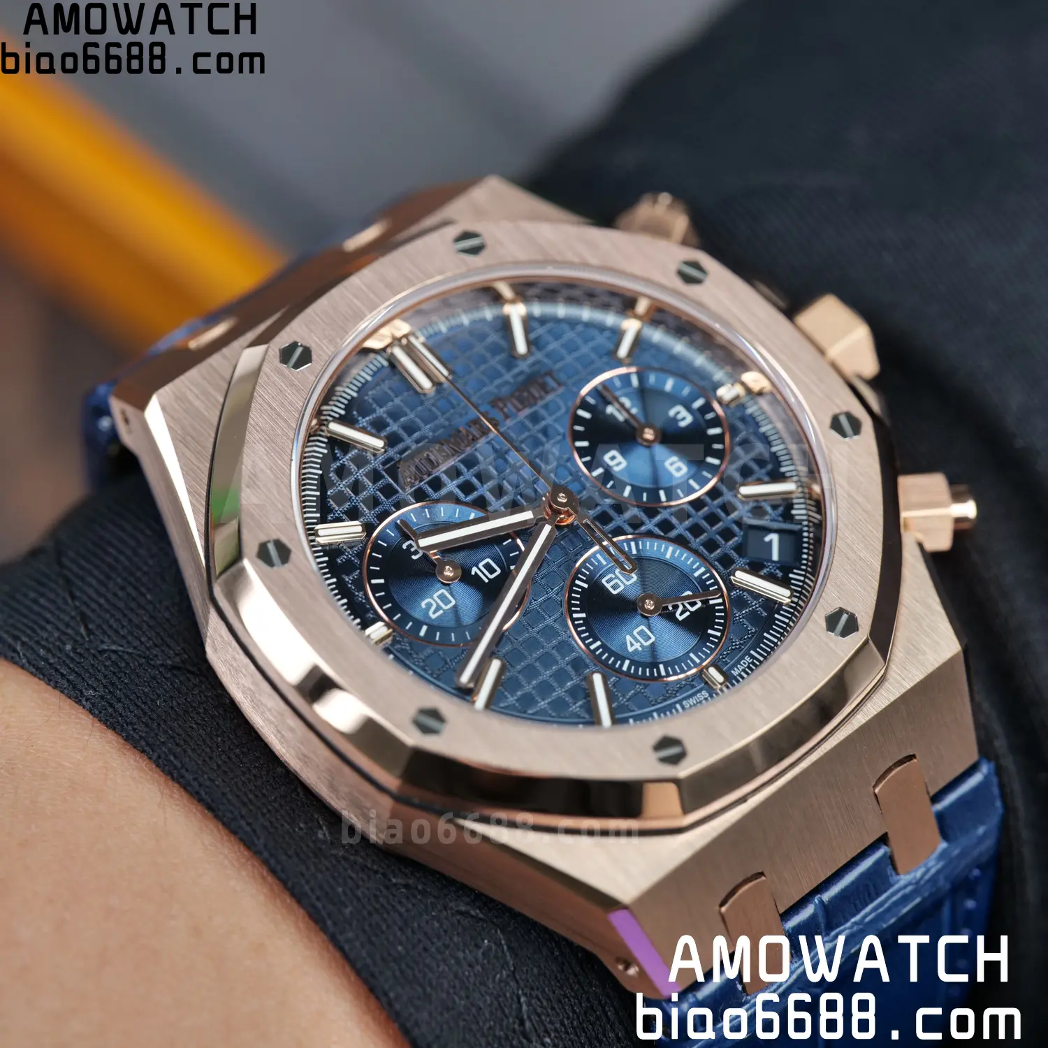 AP Royal Oak Chrono 26240 RG DDF 1:1 Best Edition White Dial on Blue Leather Strap DD4401 Super Clone Weight (SW Dial) 113 e18bc3c97fc9f78 AMO Watch