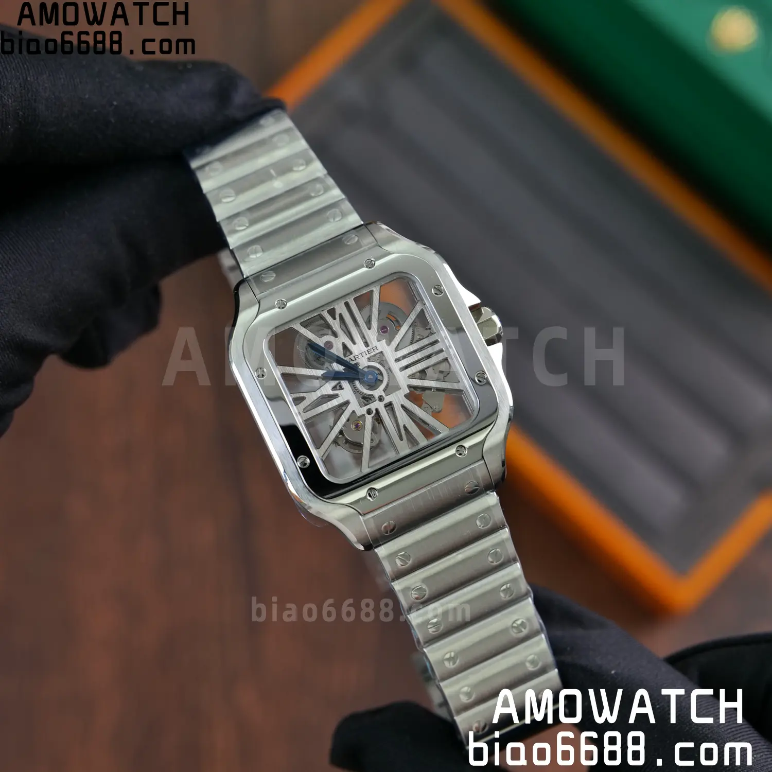 Cartier Santos Skeleton SS RICH 1:1 Best Edition Skeleton Dial 9611MC Super Clone V2 58 e8e00e96841f025 阿默表行AmoWatch