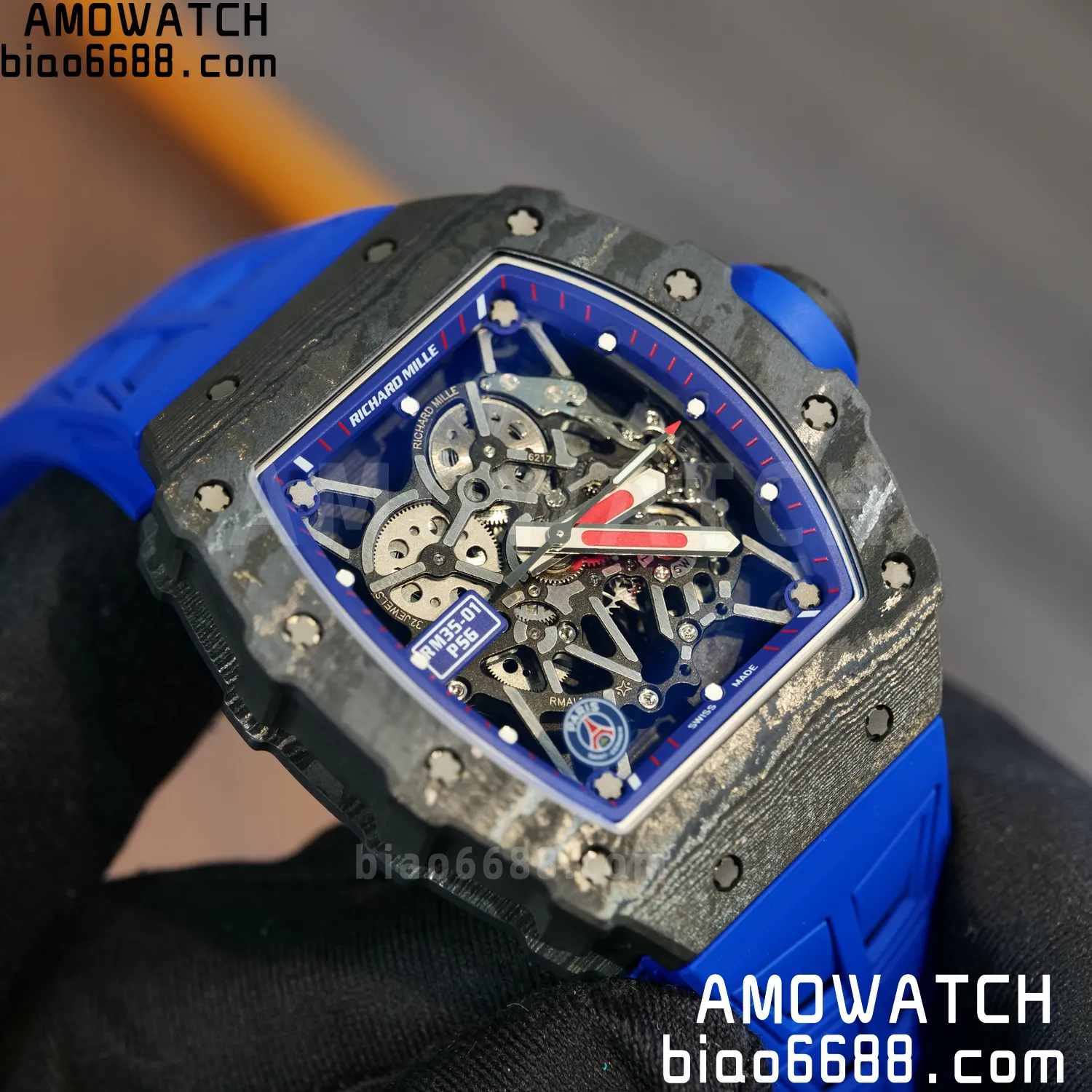 RICHARD MILLE RM035 RM35-01 Black Carbon ZF 1:1 Best Edition Blue Rubber Strap Clone RMUL3 70 02f9955e6985f5c AMO Watch