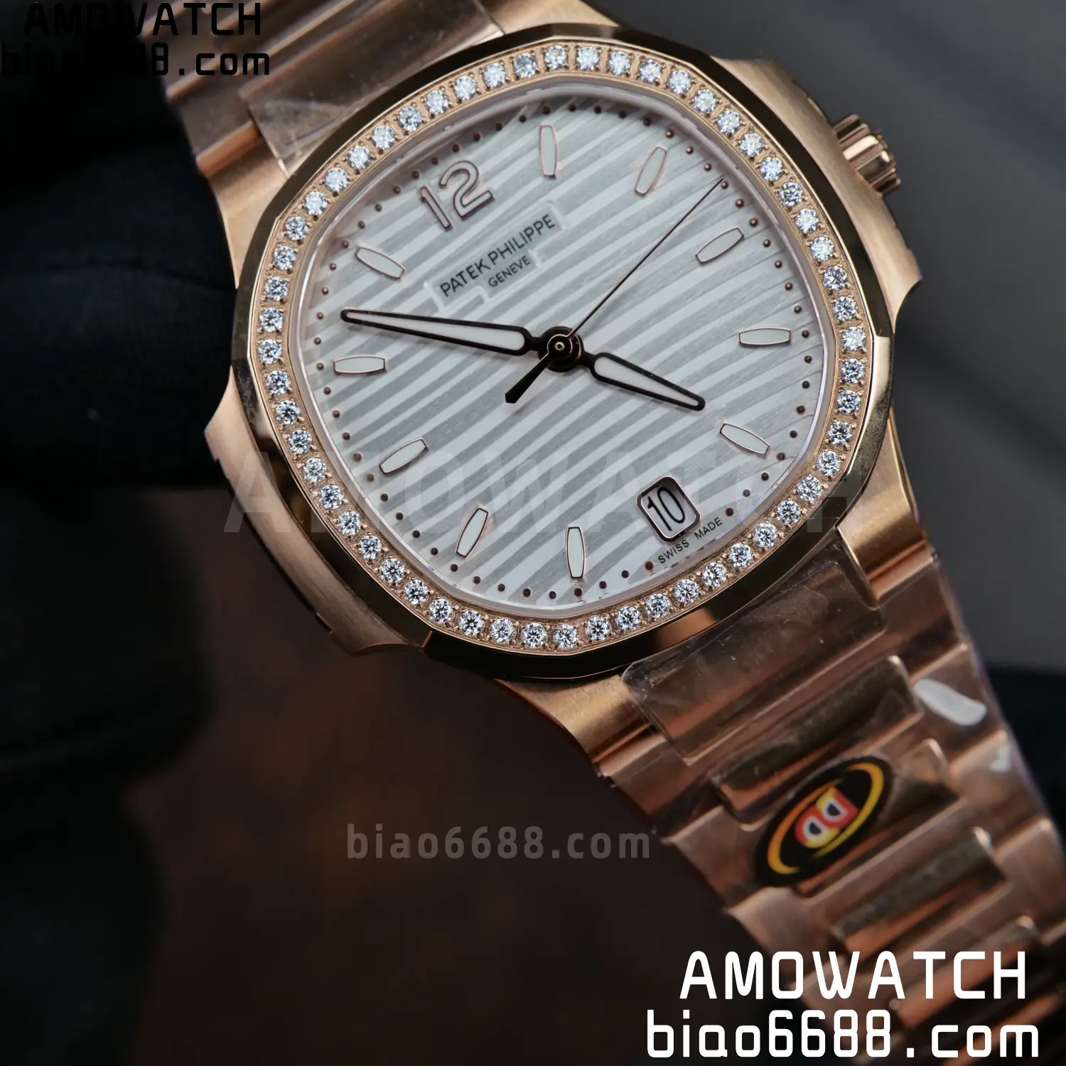 PP Nautilus 7118 RG Ladies DDF 1:1 Best Edition Silver Dial Diamonds Bezel on RG Bracelet DD324 Super Clone 83 06a8c0c23a5bed9 AMO Watch