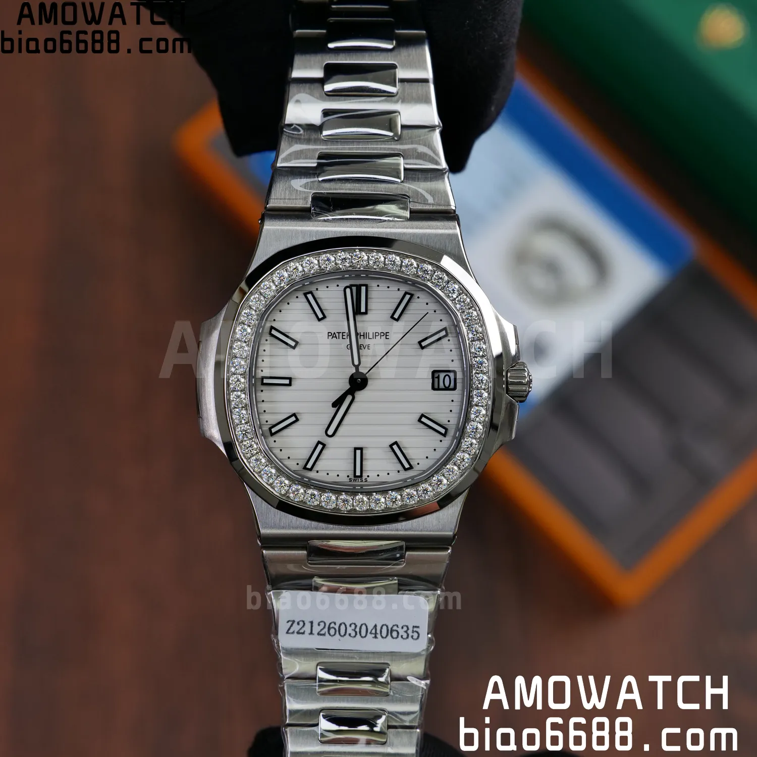 Custom Made Nautilus 5711/1A Mossanite bezel on SS Bracelet DD324 Super Clone V2 79 08510935757f020 阿默表行AmoWatch
